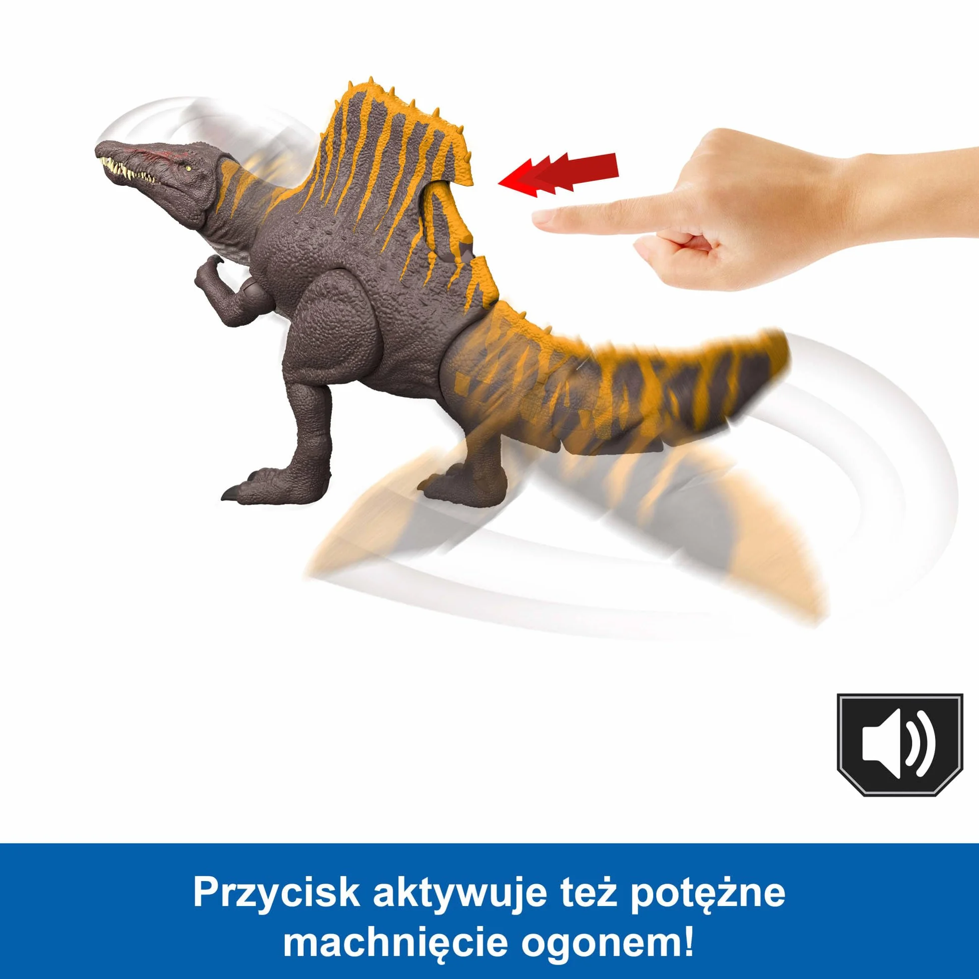 Mattel Jurassic World: Odrodzenie Tail Thrasher Spinozaur Podwójny atak Figurka dinozaura do ustawiania z 2 atakami i filmowym wyglądem, zabawka dinozaur dla dzieci, zabawa wirtualna, JGB57