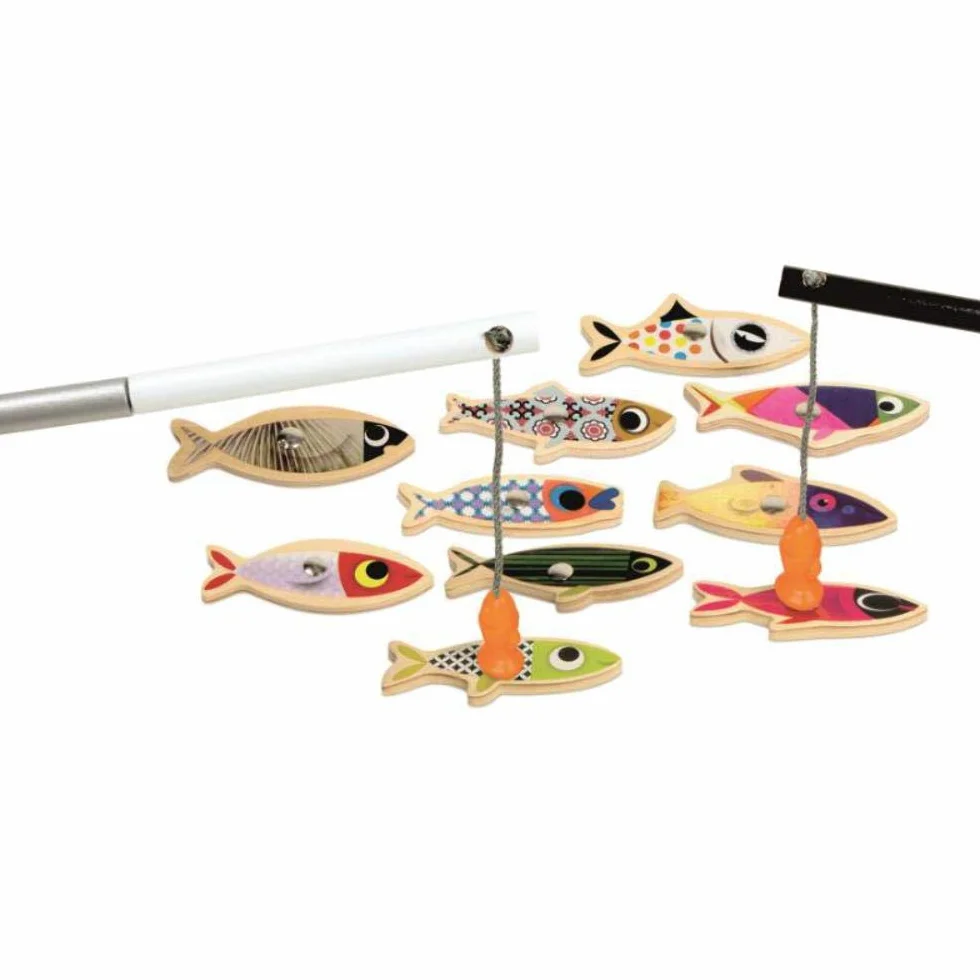 Janod Sardine Fishing Magnetyczna Gra Wędkarska Drewniana, Wielokolorowy, od 1 roku