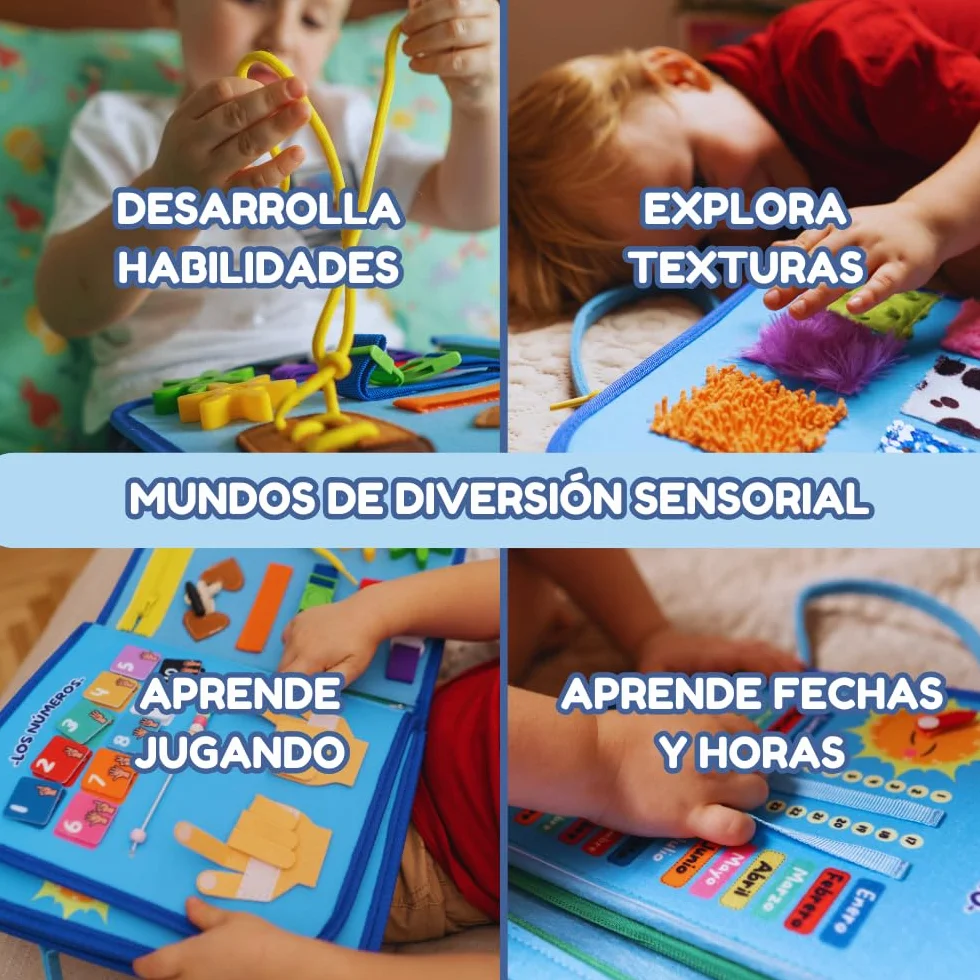 Busy Board Montessori - Edukacyjna i sensoryczna zabawka dla dzieci - po hiszpańsku - Idealna do rozwoju małej motoryki i nauki - 2 3 4 lata - Interaktywna książka - Zabawki dla dzieci - Prezent