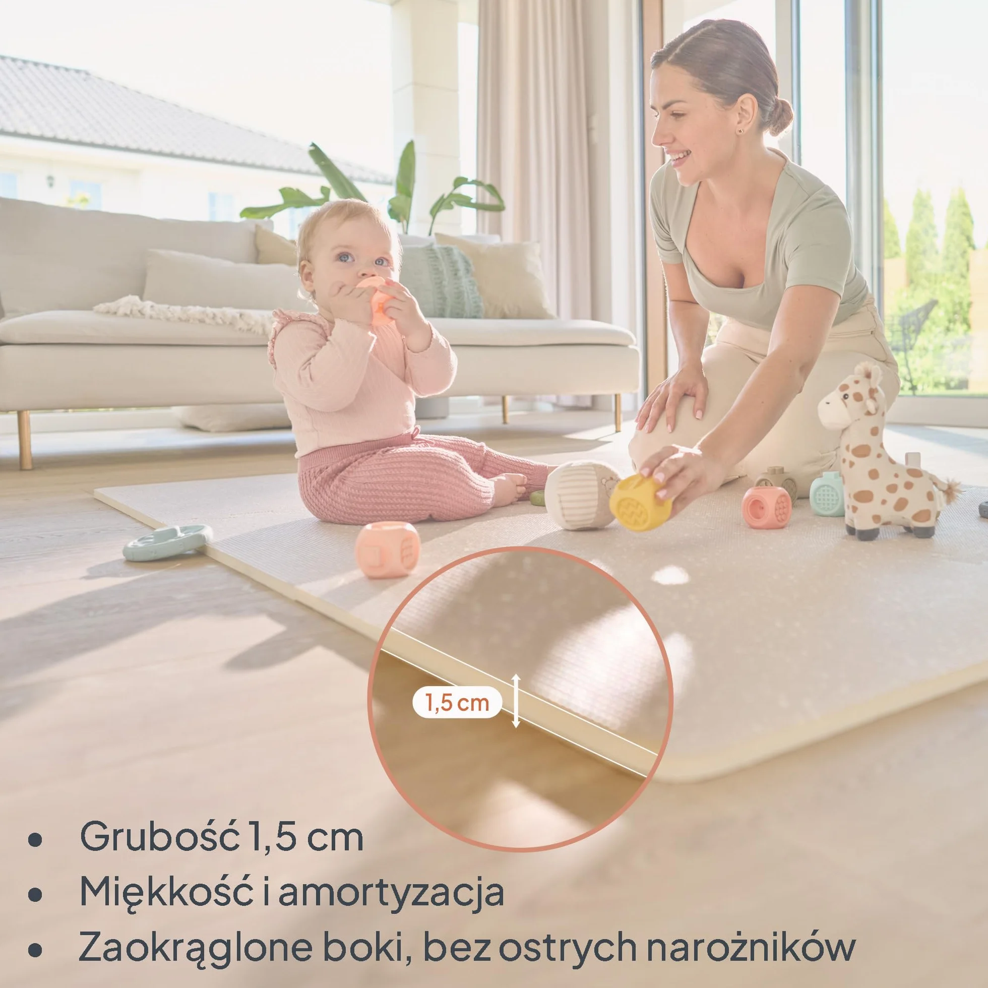 Lionelo Yoka Mata Puzzle Piankowa XPE Dwustronna Antypoślizgowa 6 Elementów Grubość 1,5 cm Wiek 0+ XXL
