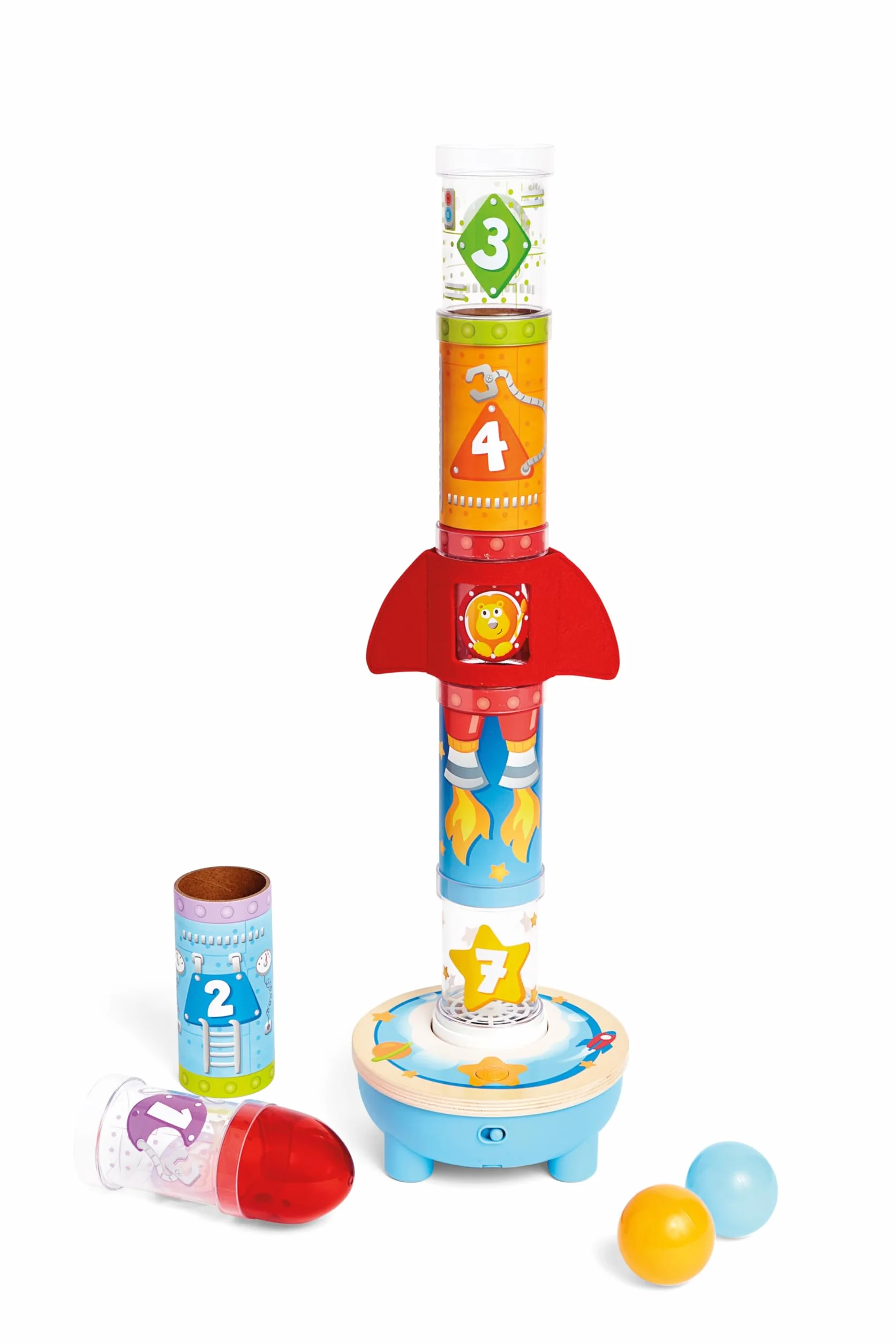 Hape Rocket Stacker Toy Air-Powered Ball Launcher Playset for Toddlers with Fan, 24 Months and Up, Black