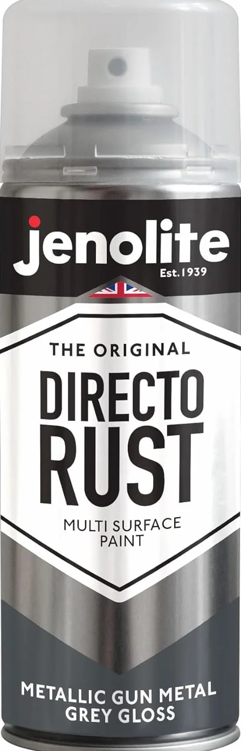 JENOLITE Directorust farba metaliczna z połyskiem | SZARY METALOWY PISTOL | Farba wielopowierzchniowa | podkład, podkład i warstwa wierzchnia wszystko w jednym | 400ml