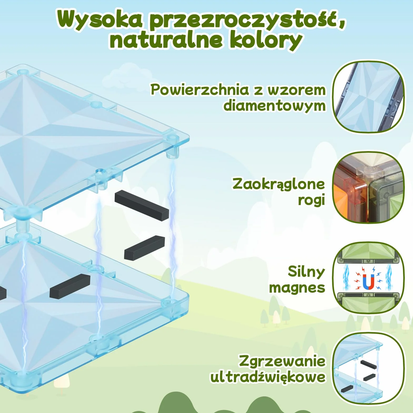 Magnetyczne Klocki Budowlane 100 Elementów z Pojazdami Edukacyjne dla Dzieci od 3 Lat