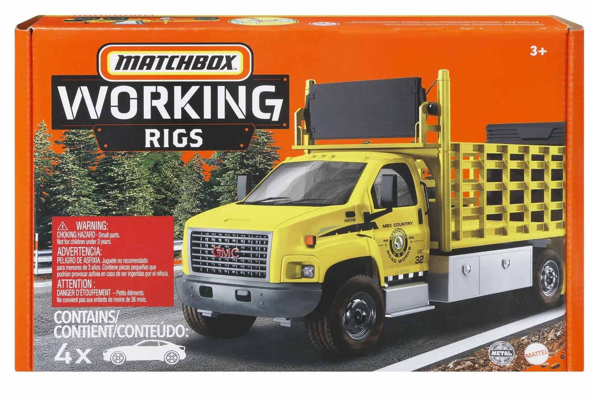 Matchbox Working Rigs Wielopak, 4 ulubione zabawkowe ciężarówki z ruchomymi elementami, dla dzieci od 3 roku życia i dorosłych kolekcjonerów, HCC07
