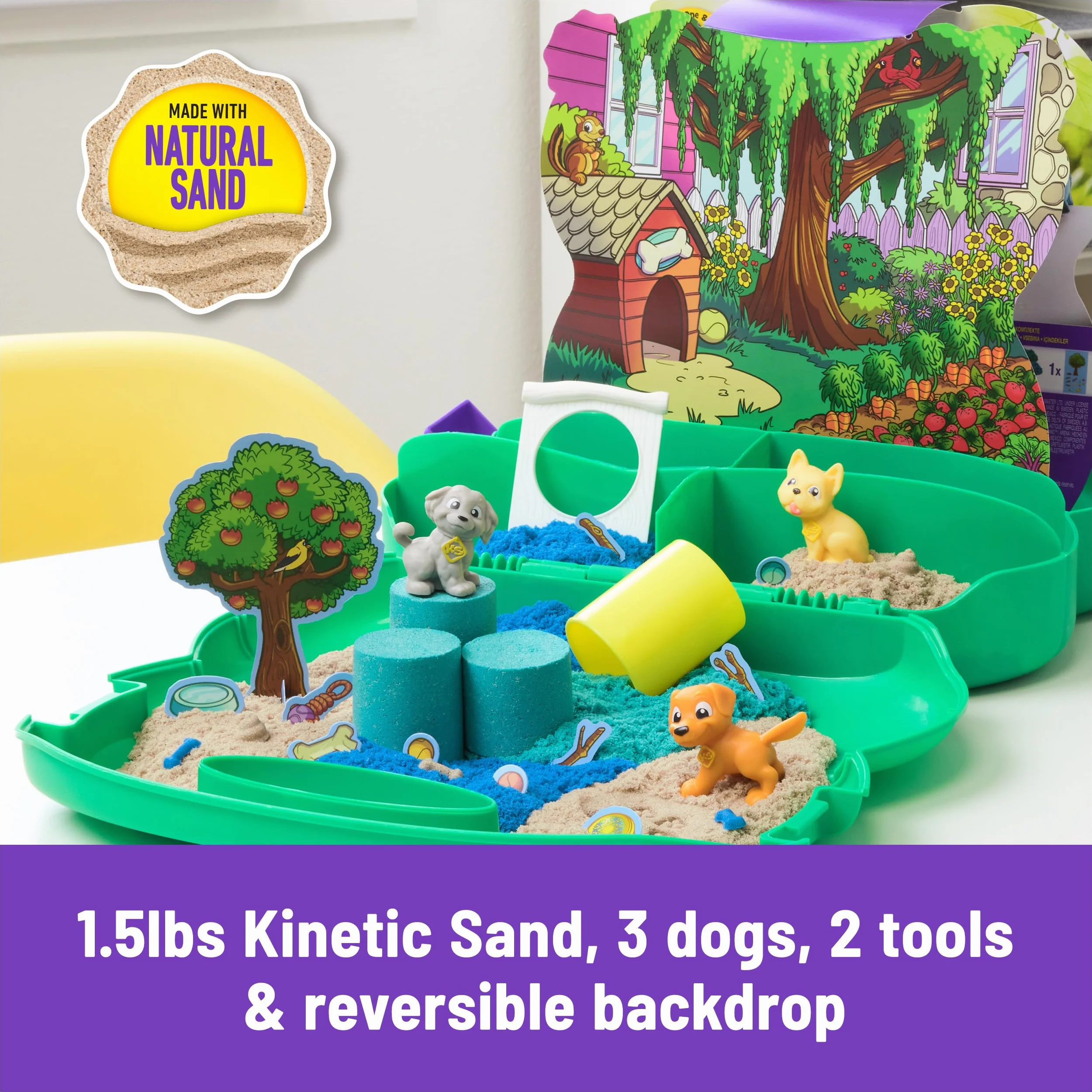 Kinetic Sand Walizka dla psów Park – 680 g piasku, 3 psy, 2 narzędzia do piasku i akcesoria, od 3 lat