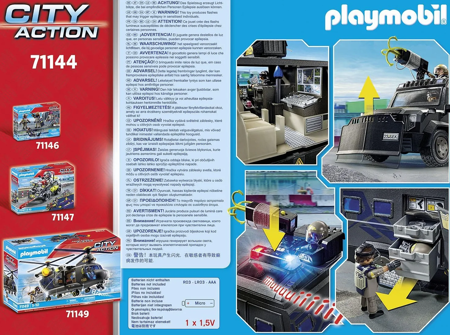 PLAYMOBIL 71144 City Action Pojazd terenowy jednostki specjalnej, nowoczesny pojazd terenowy do akcji specjalnych ze światłem i dźwiękiem, od 5 lat
