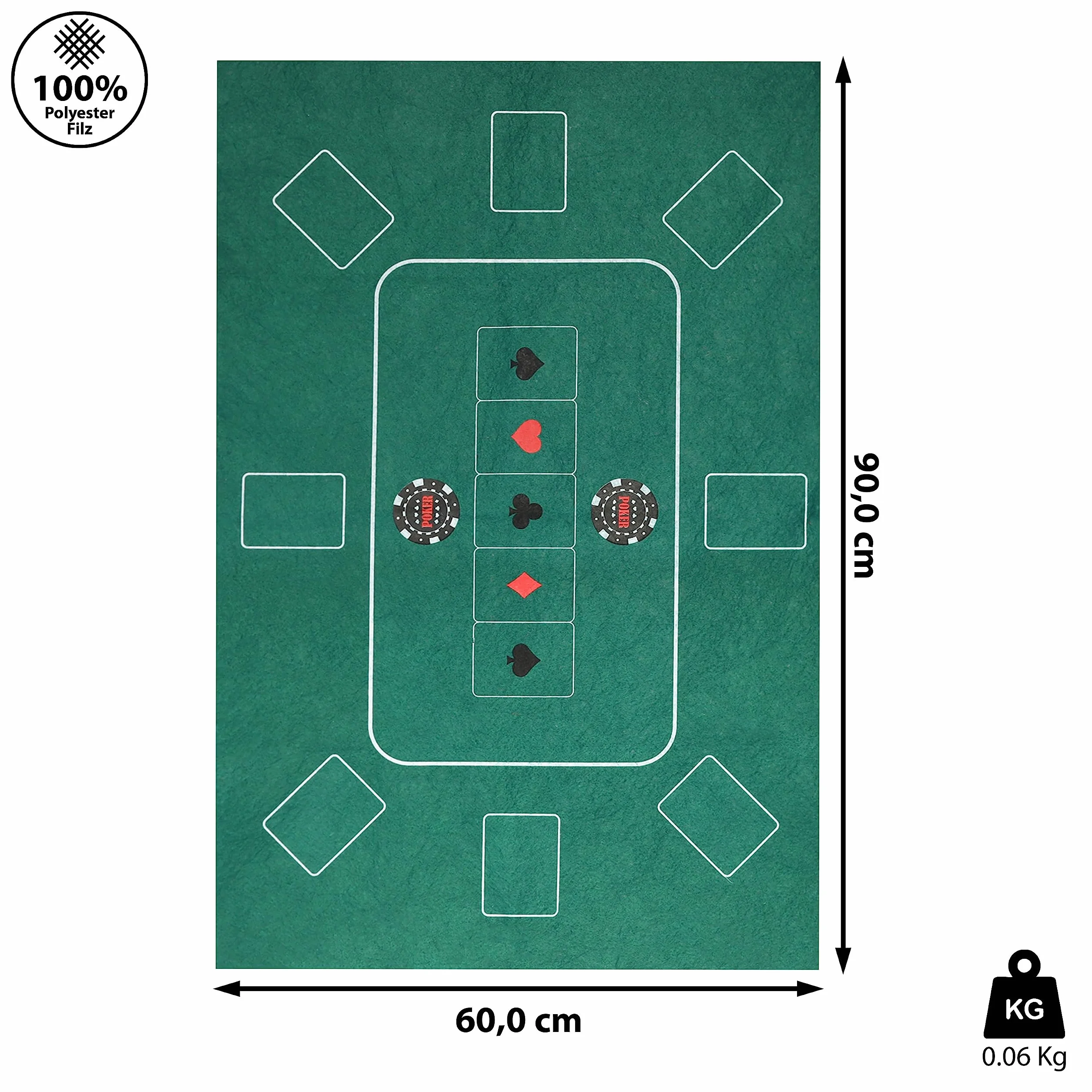 Cepewa Podkładka na stół pokerowa │ 60 x 90 cm 100% poliester filc zielony z nadrukiem │ składana mata do pokera
