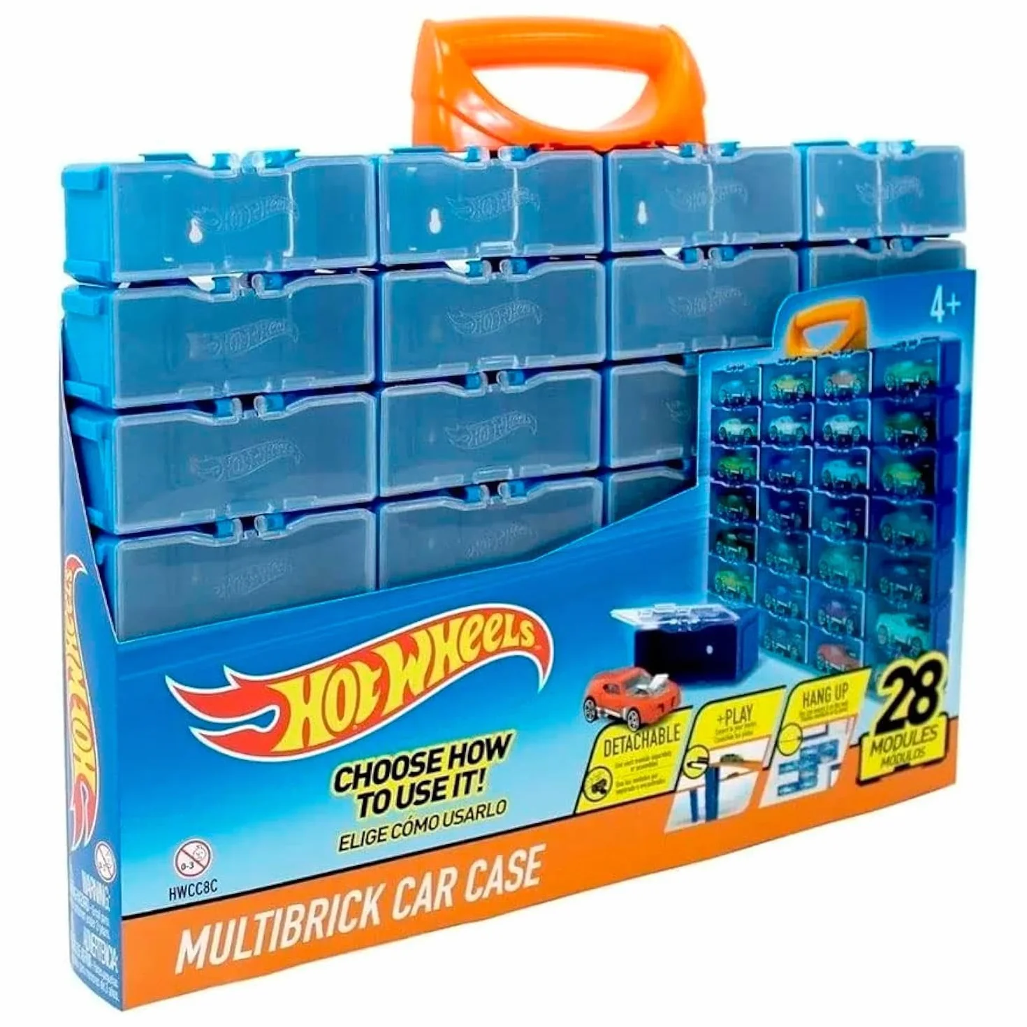 Hot Wheels Etui samochodowe Multibrick na 28 aut, wielokolorowe z uchwytem
