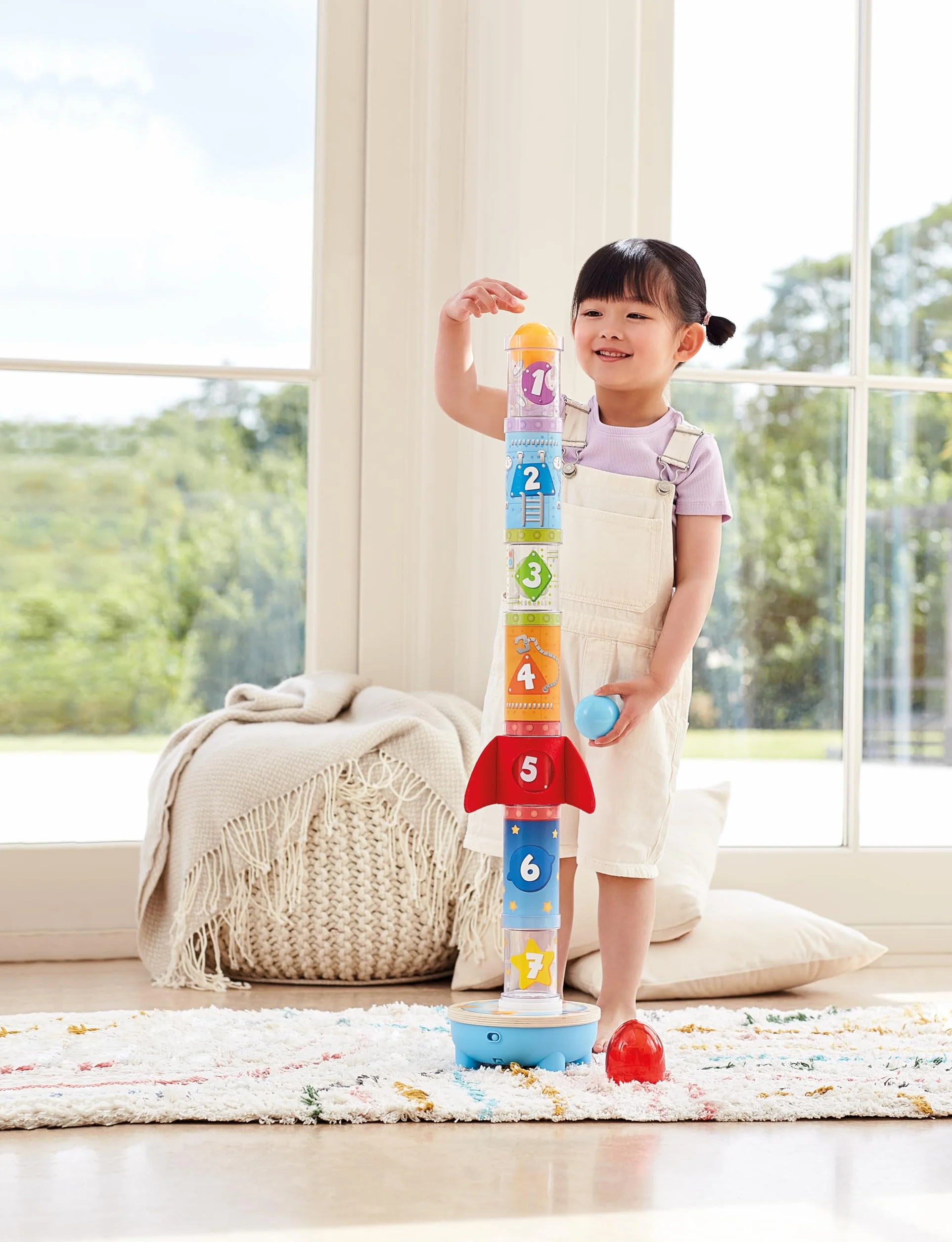 Hape Rocket Stacker Toy Air-Powered Ball Launcher Playset for Toddlers with Fan, 24 Months and Up, Black