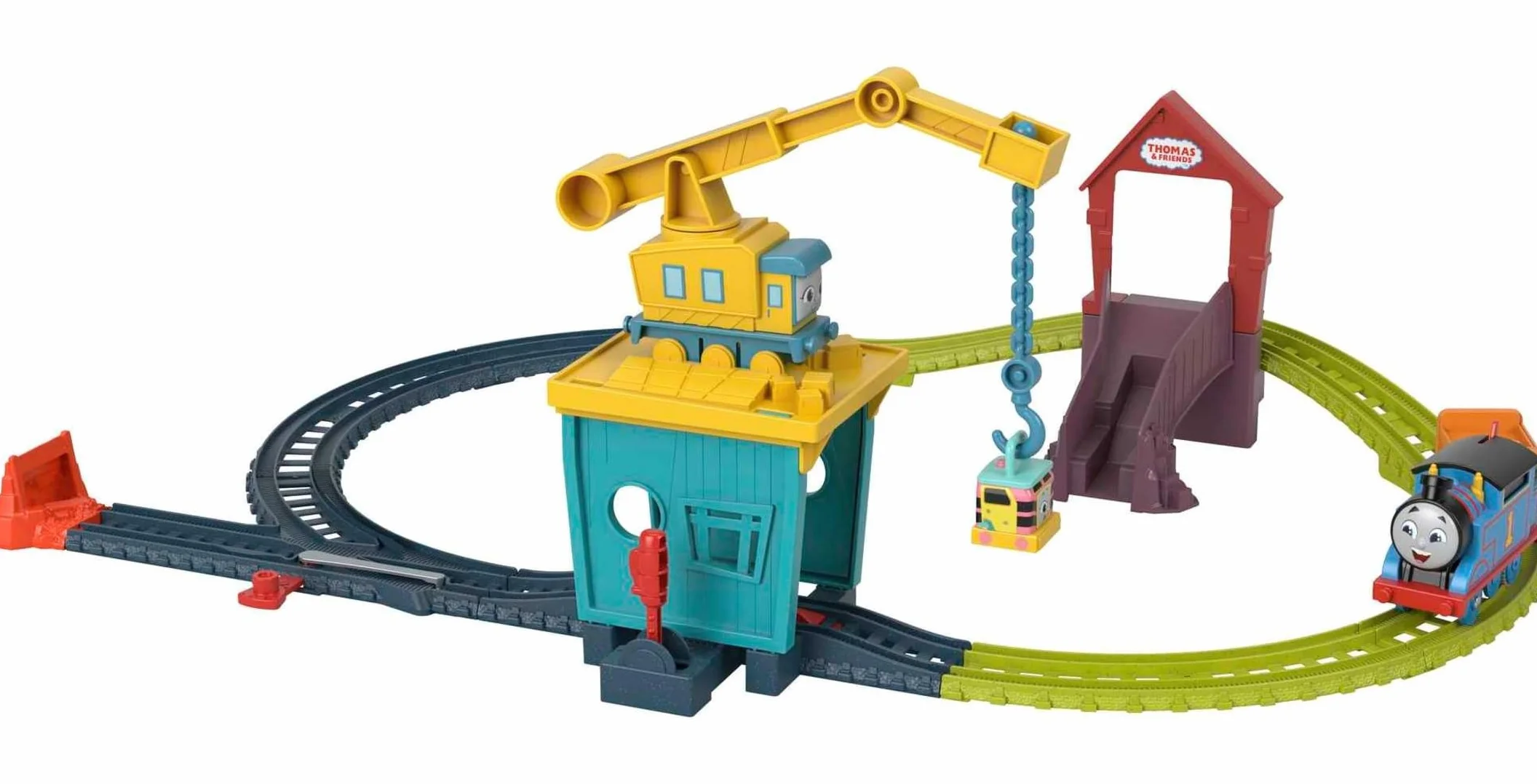 Thomas & Friends Motorized Toy Train Set Fix 'em Up Friends with Carly the Crane & Sandy the Rail Speeder for Preschool Kids Ages 3+ Years, HDY58