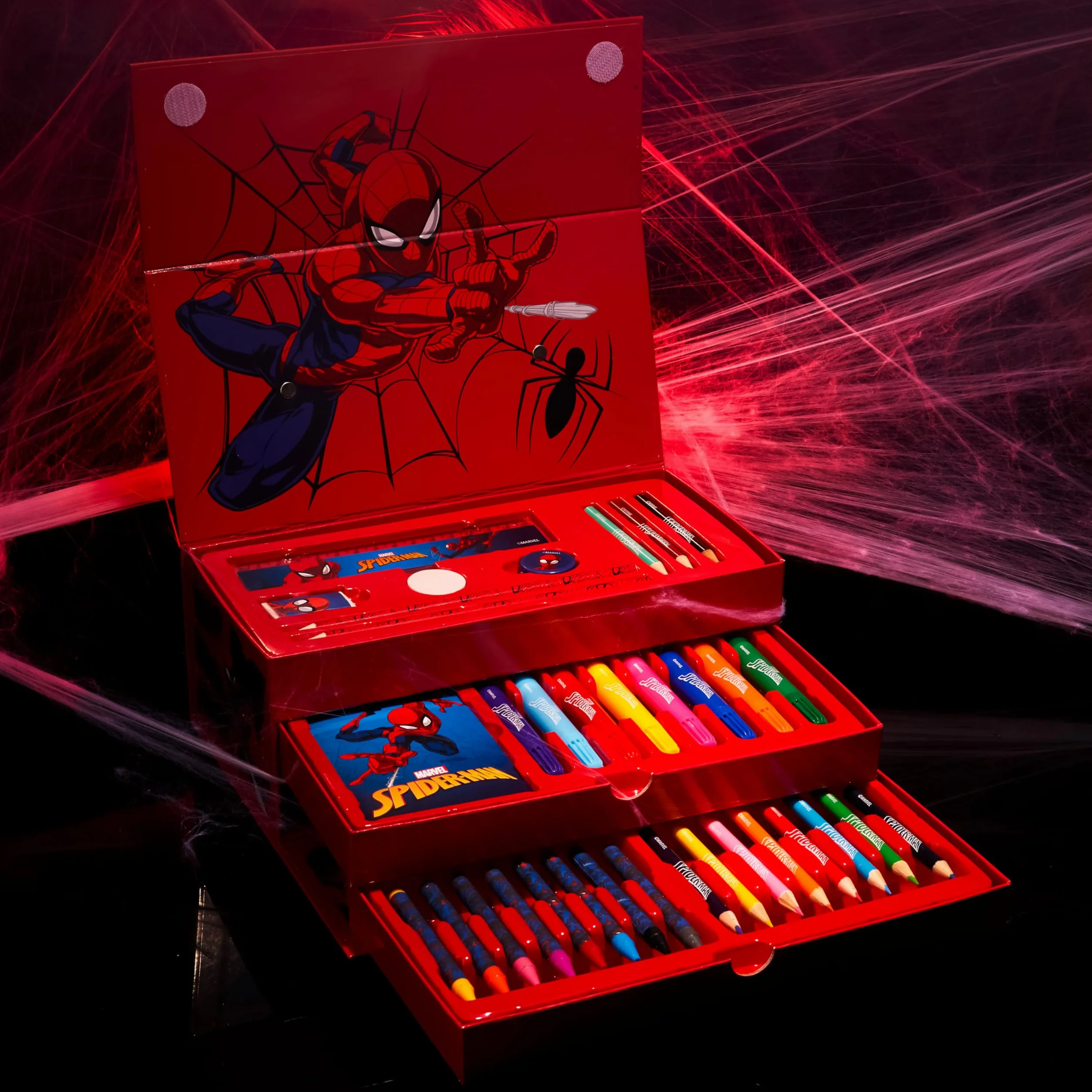 Marvel Spiderman zestaw artystyczny dla dzieci, materiały artystyczne, farby, długopisy, kredki, kredki, futerał, sztuka i rzemiosło