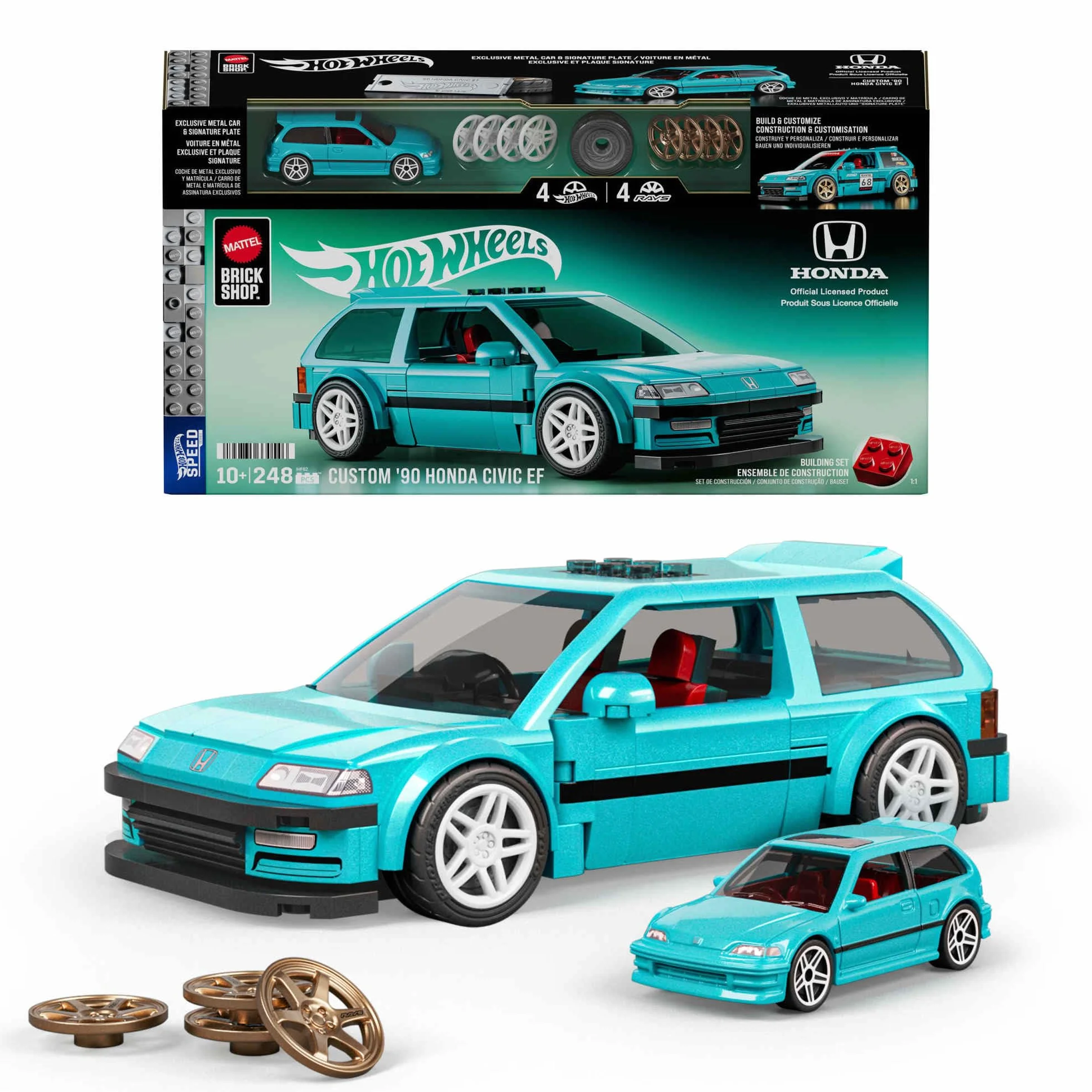 Mattel Brick Shop Klocki Hot Wheels Speed Series Custom ’90 Honda Civic EF Samochód do zbudowania, 248 elementów, zestaw konstrukcyjny dla dorosłych kolekcjonerów i dla dzieci od 10 roku życia, JHF62