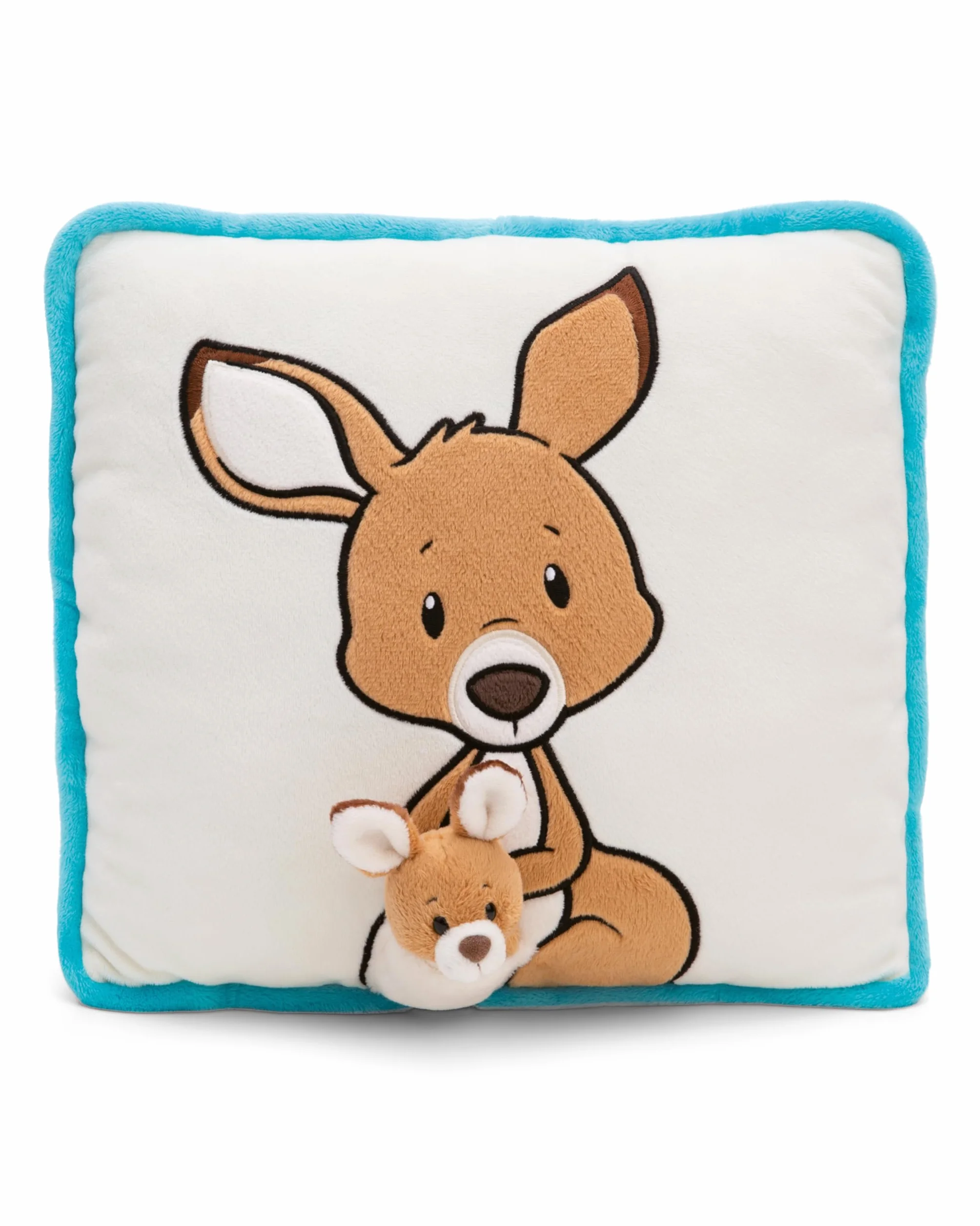 Poduszka kangur z młodym kangurkiem 7cm 30x30cm brązowy - Puszysta poduszeczka dla chłopców, dziewczynek,i niemowląt - idealna do domu, przedszkola lub w podróży