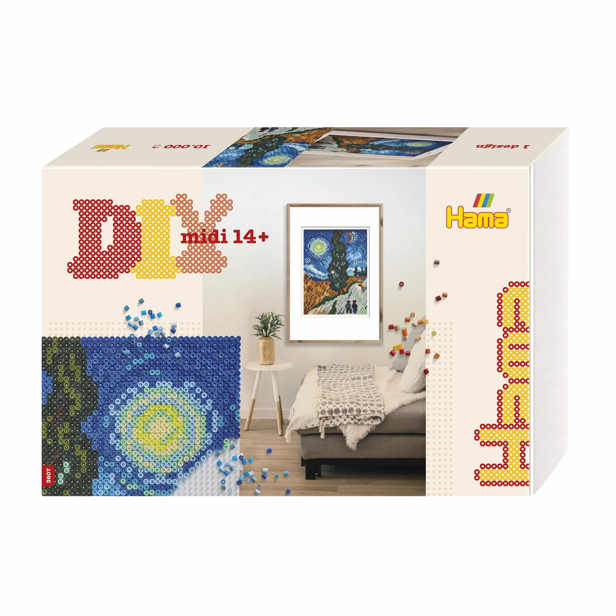 HAMA - Pixel Art Box "Van Gogh" - 10.000 koralików i 6 płyt - Koraliki do prasowania rozmiar Midi - kreatywne hobby