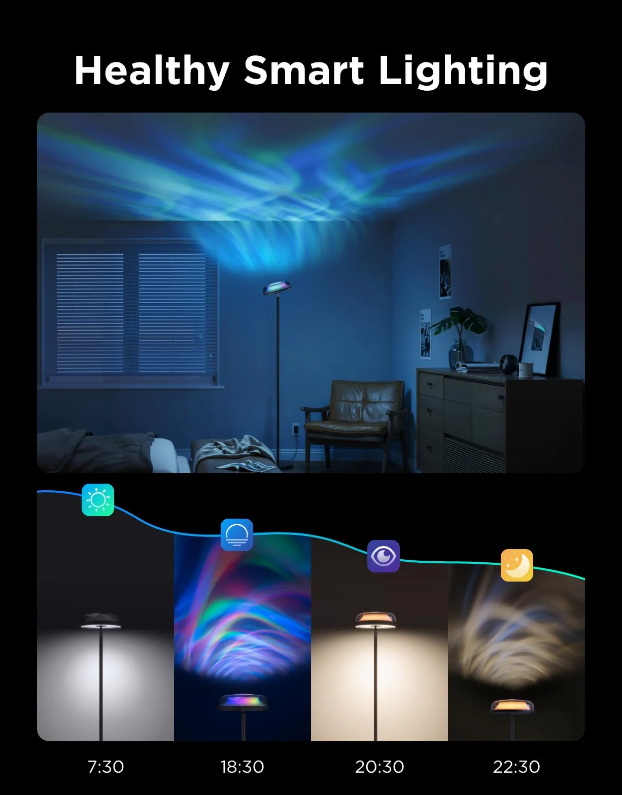 Govee Uplighter Lampy podłogowe niezależne od trzech stref, RGBIC ciepłe i zimne białe falowane oświetlenie lampa działa z Matter i Alexa, 80+ trybów sceny, 1000 lm, 2700-6500 K, idealna do salonu