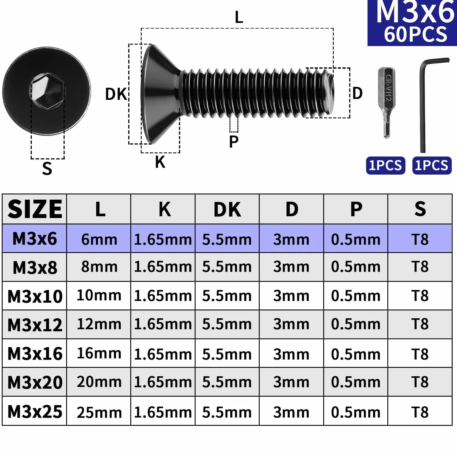 60 sztuk śrub M3x6 mm z łbem wpuszczanym ze stali nierdzewnej A2 V2A z gniazdem imbusowym śruby DIN 7991/ISO 10642 z płaskim łbem śruby z pełnym gwintem śruby z łbem wpuszczanym w kolorze czarnym do