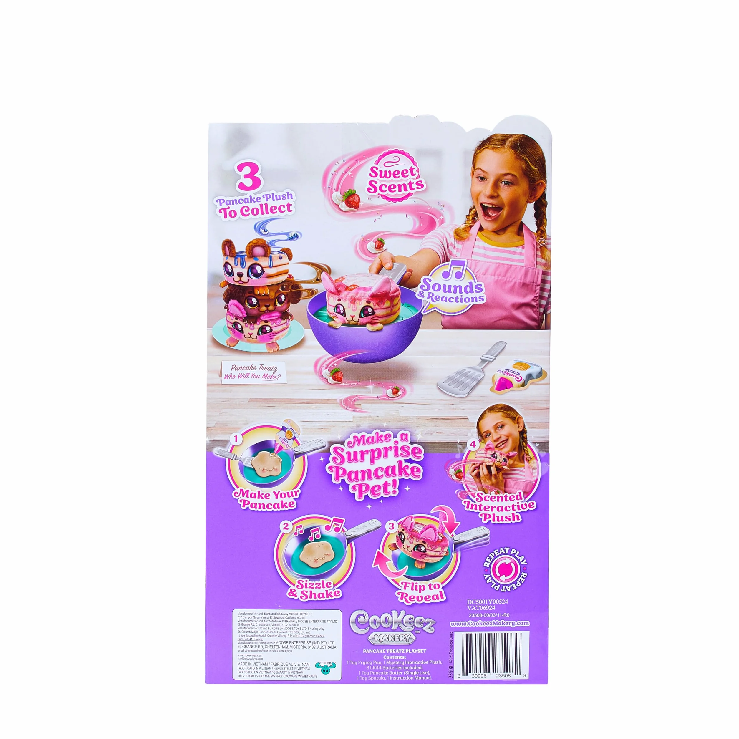 COOKEEZ MAKERY Pancake Treatz Mix and Tur! Wlej ciasto na patelnię i baw się dobrze, patrząc, jak twój interaktywny i pachnący pluszowy przyjaciel obraca się! Jaką niespodziankę zamierzasz przygotować