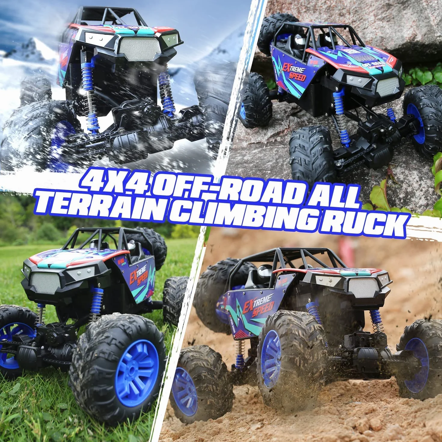 DEERC Duże samochody zdalnie sterowane 1:8 Off-Road Monster Truck z realistycznym dźwiękiem, 2,4 GHz 4WD Rock Crawler zabawka na każdy teren, 2 baterie na 80 minut zabawy
