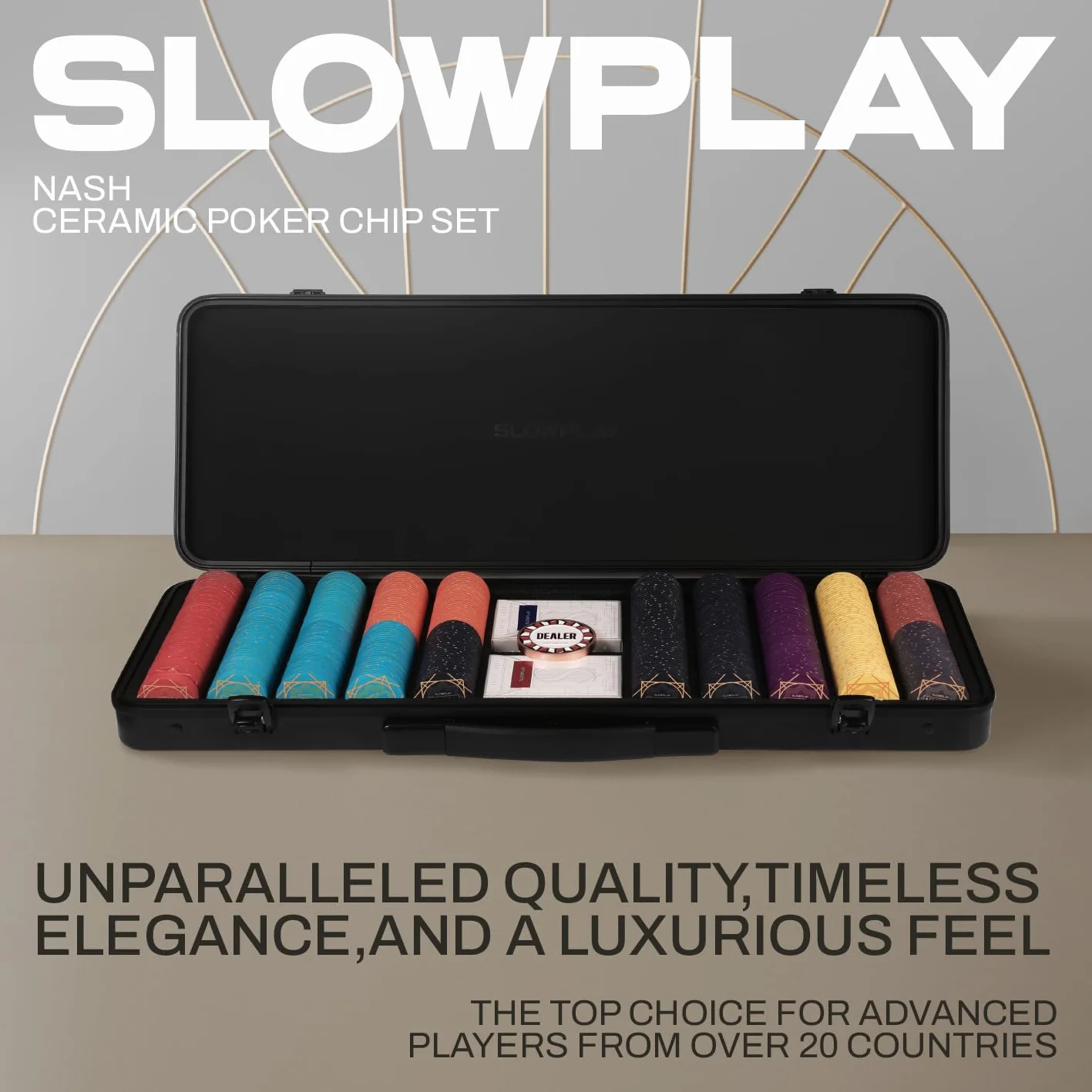 SLOWPLAY Ceramiczny zestaw żetonów do pokera Nash do Texas Hold'em, 500 szt. [z numerowanymi wartościami], żetony do pokera 43 mm, każdy po 12 g, zawiera wysokiej klasy obudowę z bardzo wytrzymałą