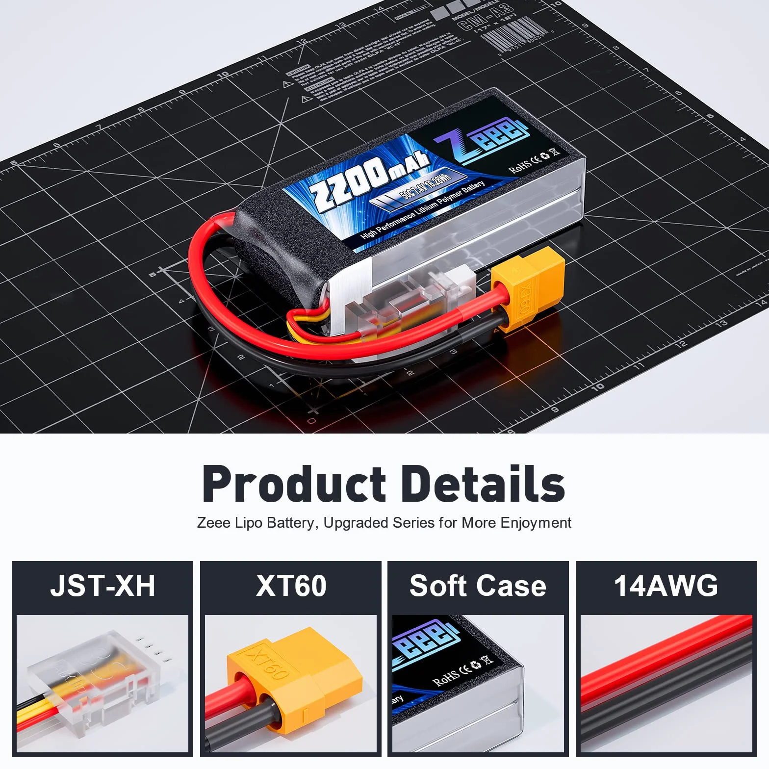 Zeee 2S Lipo akumulator 50C 2200 mAh 7,4 V krótki akumulator RC z wtyczką XT60 do 1/16 Slash RC, samochodów ciężarowych, RC helikopterów, samolotów, quadkopterów, dronów, łodzi, modeli wyścigowych (2