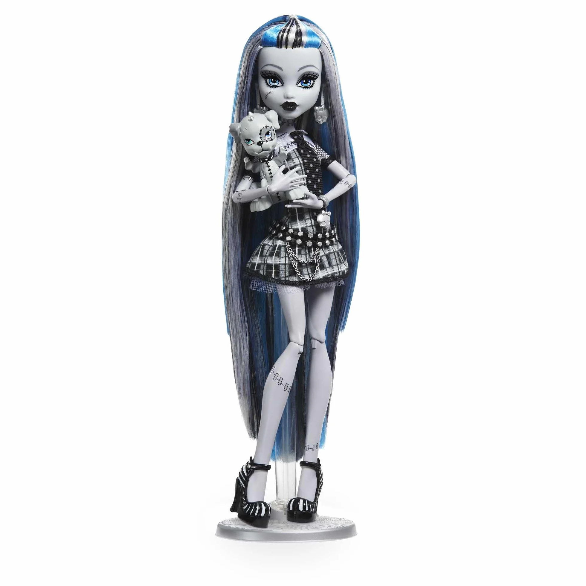 Monster High Reel Drama Straszny Seans Frankie Stein Lalka kolekcjonerska w czarno-białym stroju z motywem filmowym oraz miniplakatem i dużym plakatem, zabawka i prezent dla dzieci, HKN29