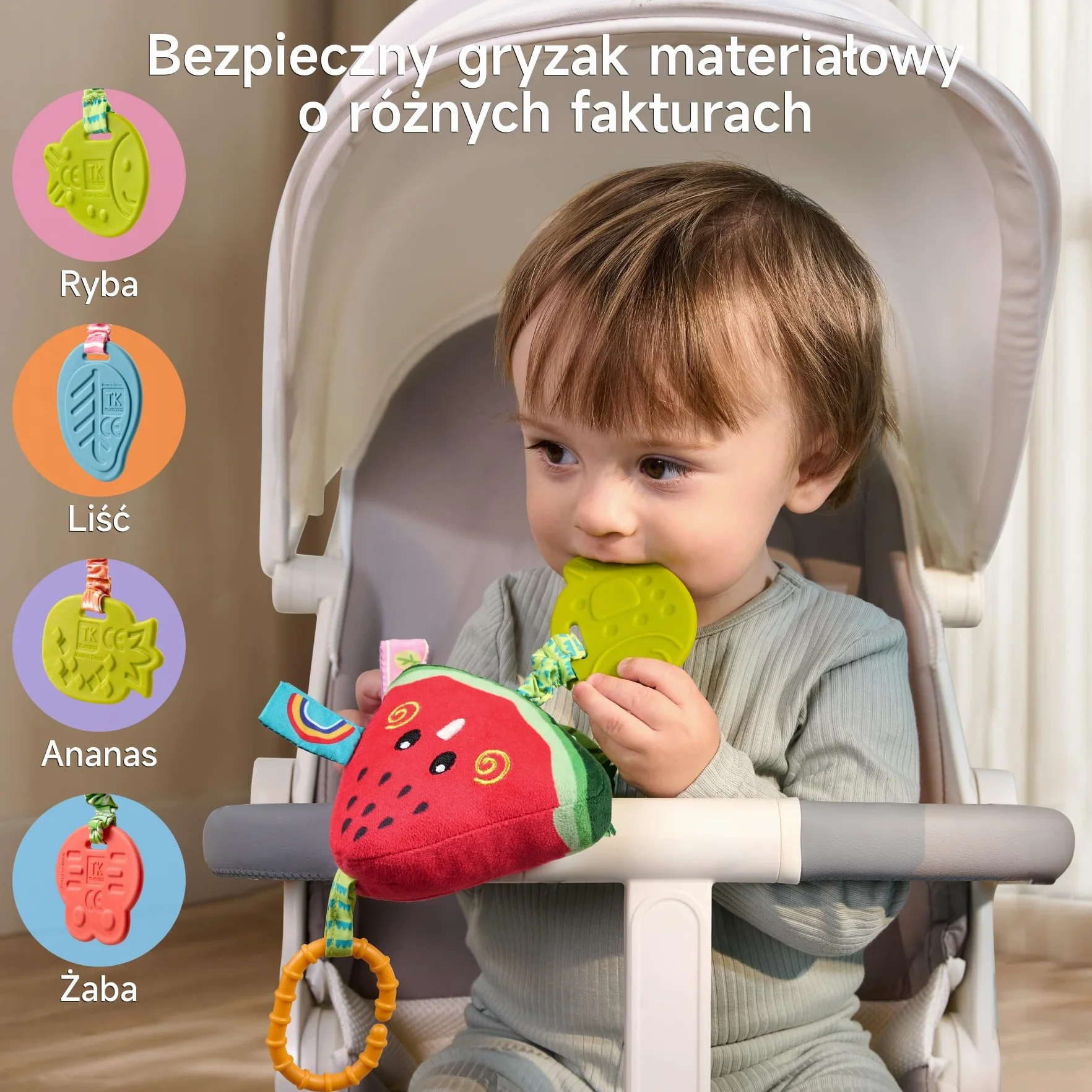 TUMAMA Wisząca grzechotka dla niemowląt, 0-3, 6-9 miesięcy, sensoryczne zabawki edukacyjne dla noworodka, z piszczącym dźwiękiem i gryzakiem, pluszowe, cytrynowe grzechotki, do fotelika samochodowego