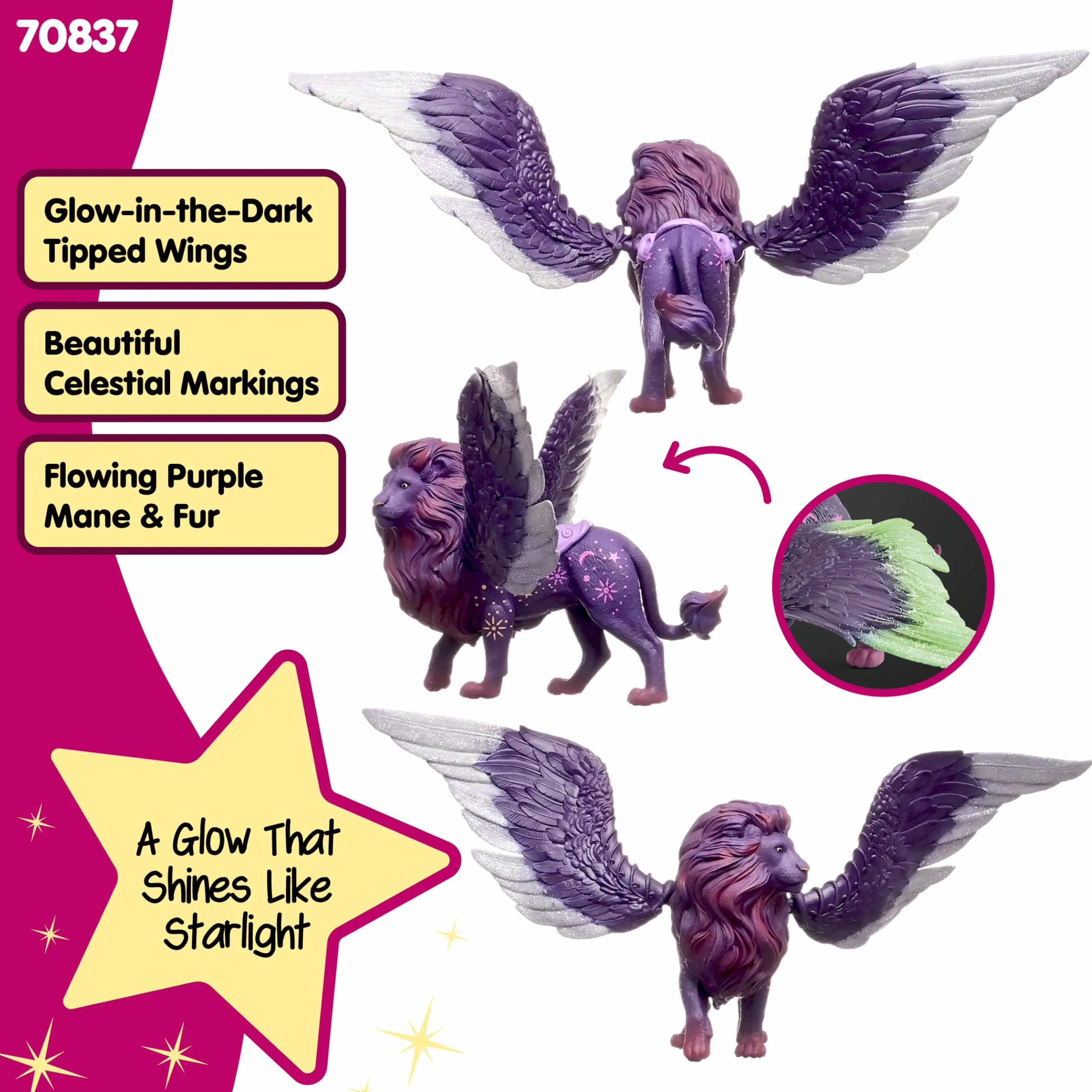 Schleich BAYALA | Księżycowy lew 70837 | Szczegółowa figurka z ruchomymi, świecącymi w ciemności skrzydłami oraz magnesem | Piękne figurki kolekcjonerskie | Figurka od 5 lat | 28 × 14 × 13 cm