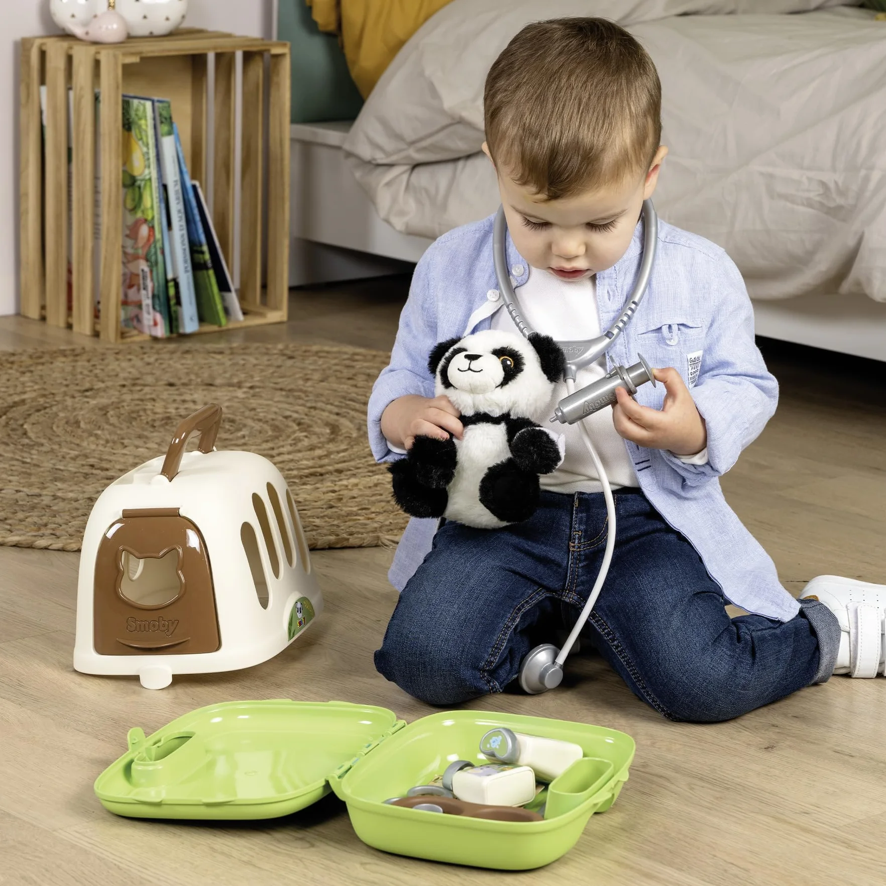 Smoby - 2 w 1 walizeczka weterynaryjna - klatka transportowa - w zestawie pluszowa panda - liczne akcesoria - łatwy transport - od 3 lat - wyprodukowano we Francji