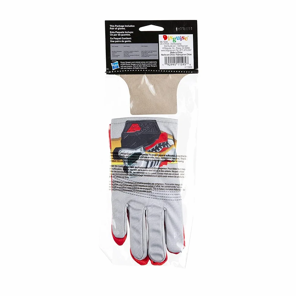 Red Ranger Gloves for Kids, Power Rangers Dino Fury, One Size
