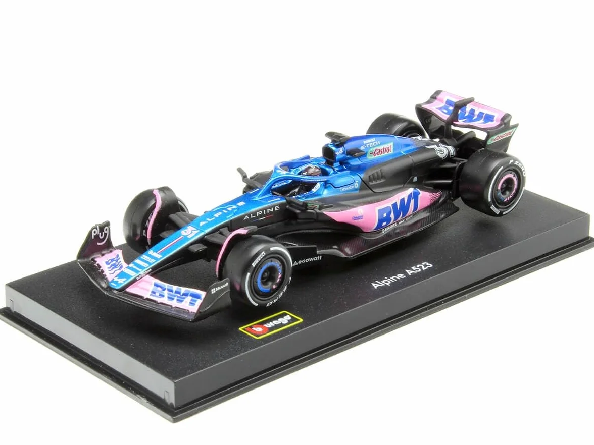 Bburago - Charles Ocon Alpine 1 Formuła 2023 z kaskiem - Reprodukcja pojazdu 1/43 - Kolekcja wyścigów - Zabawka dla dzieci do kolekcjonowania od 3 lat - 38073O