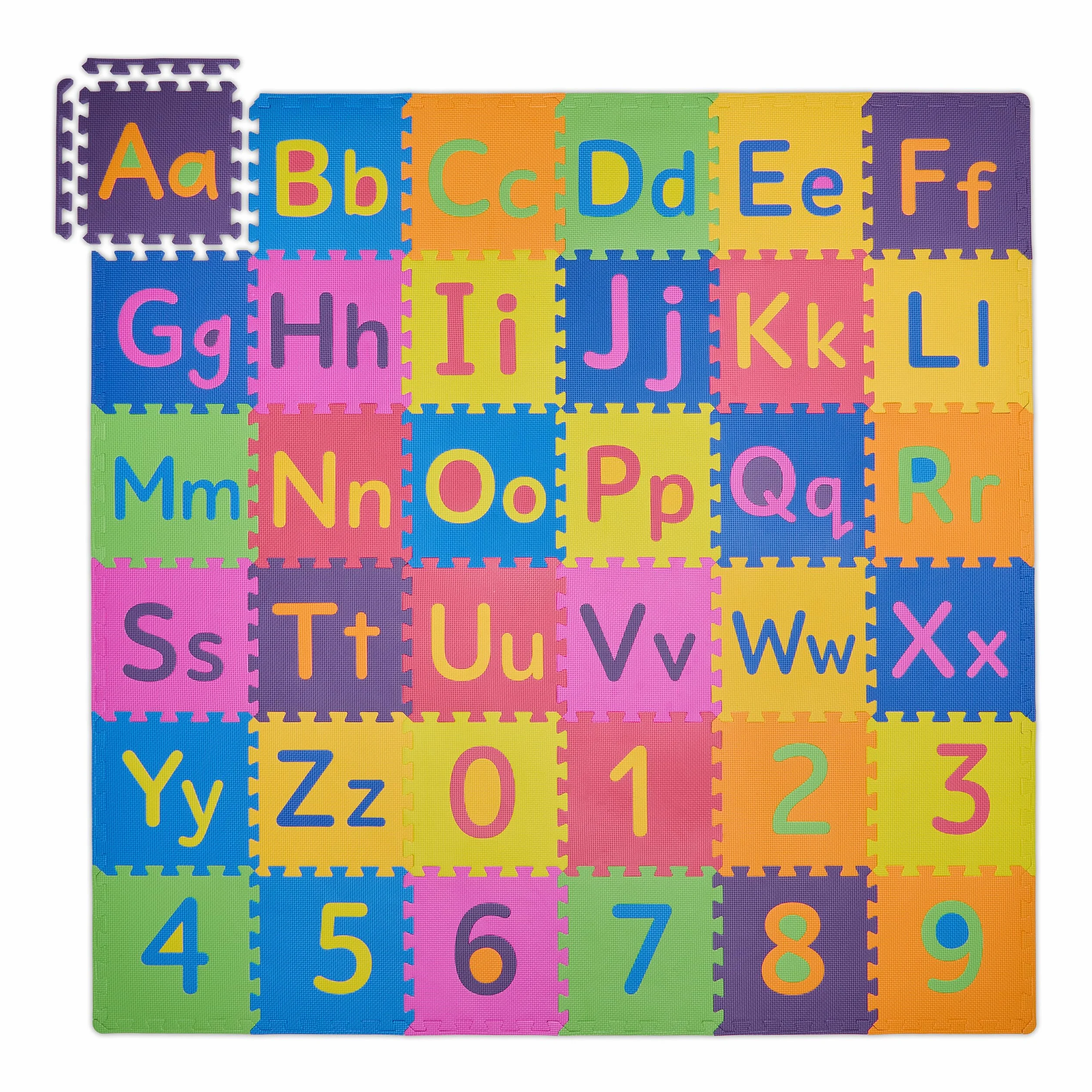 Relaxdays Dywan dziecięcy Puzzle ABC i cyfry, mata do zabawy dla dzieci, 180,5 x 180,5 cm, guma piankowa, wielokolorowa, stal