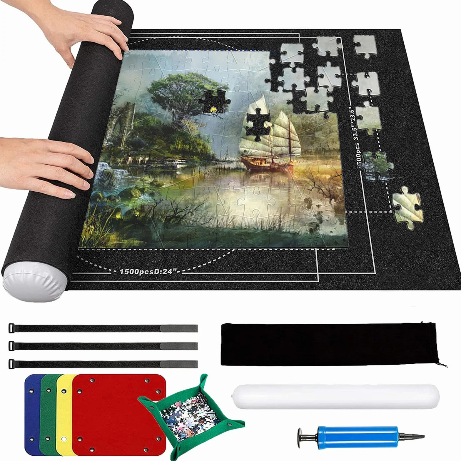 Mata do puzzli 3000 elementów - 1,5 mm pogrubienie, przenośny filcowy wałek, przechowywanie podróży