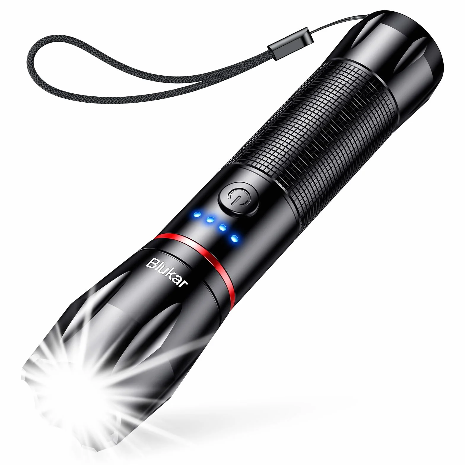 Blukar LED Latarka Ładowalna, Super Jasna Latarka z 5 Trybami, Regulowanym Ogniskowaniem, Wodoodporna do Campingu, Biegania, Spacerów z Psem, Przerw w Dostawie Prądu, Sytuacji Awaryjnych