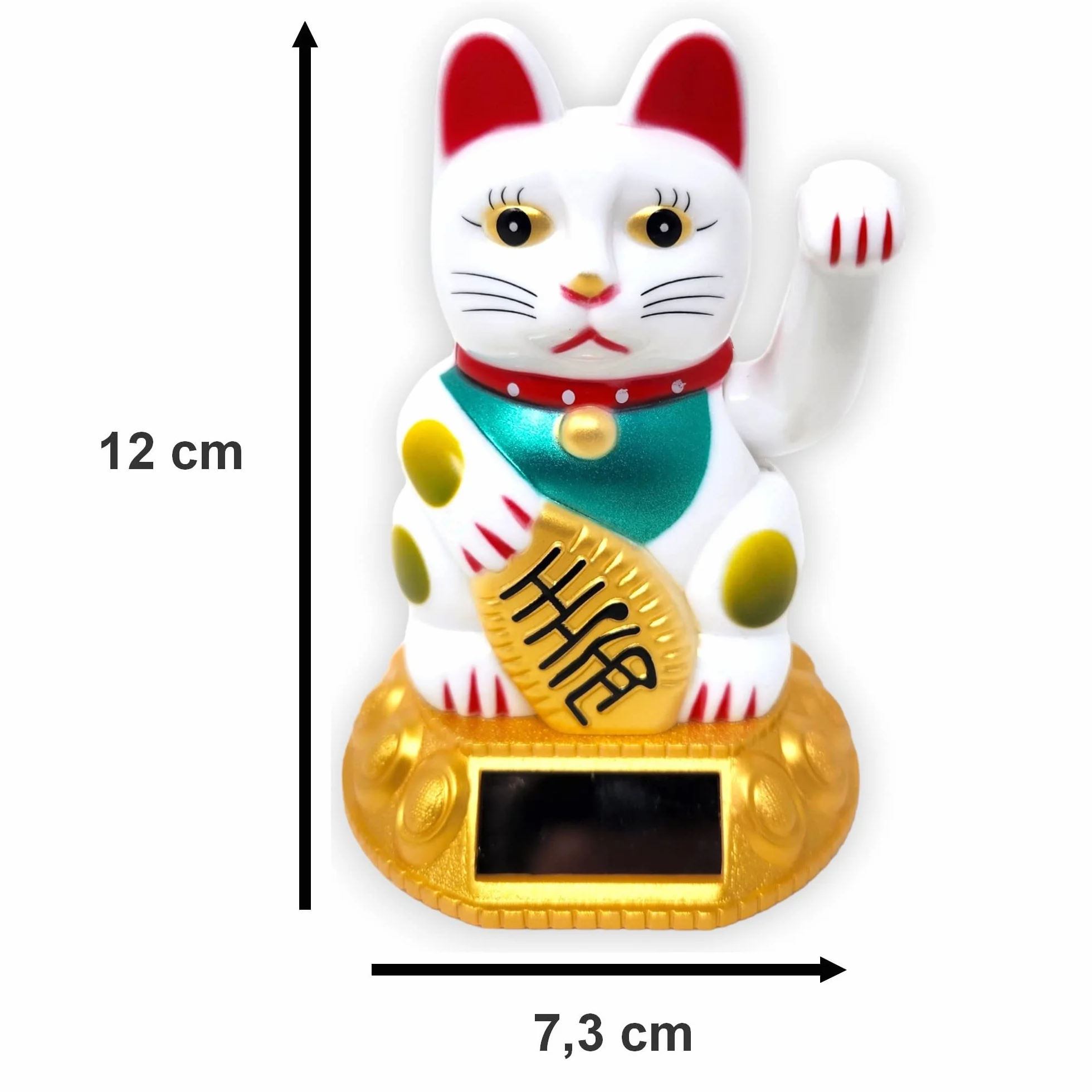 Starlet24® Machająca kotka szczęścia Winkekatze Lucky Cat Maneki-Neko Machająca japońska Maneki-Neko (Biały z ogniwami słonecznymi, 12 cm)