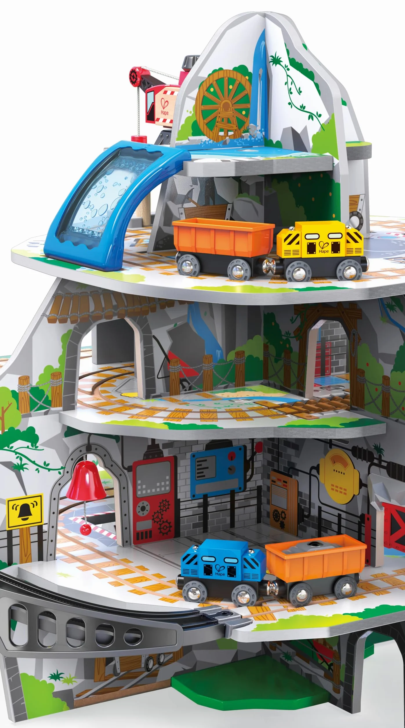 Hape Mighty Mountain Mine, Multi-Coloured 32-Piece Wooden Pretend Play Railway Set, Train Toy for Kids