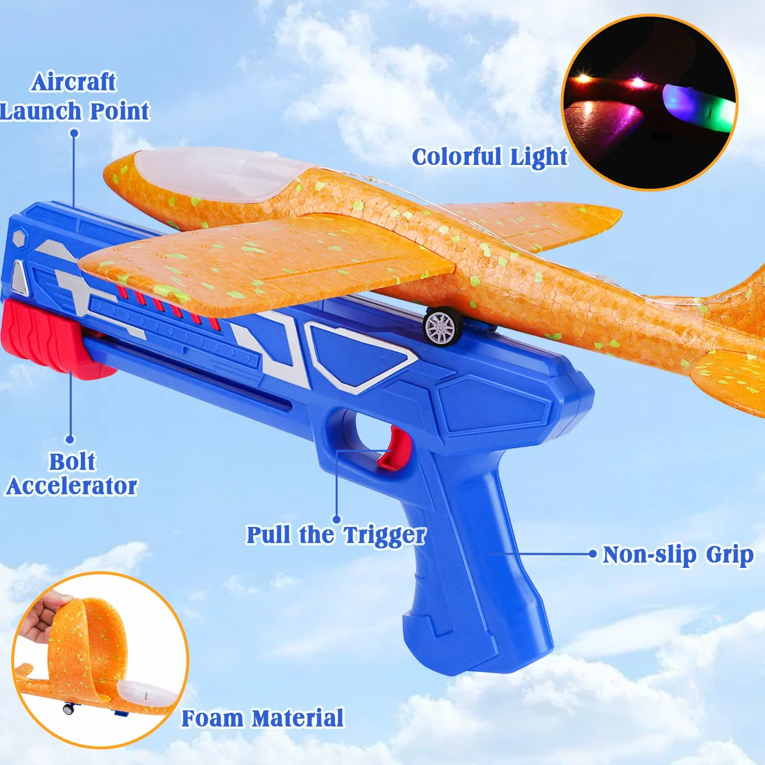 Avion Juguete Con Pistola, Aviones de Poliespan Avión Volador Planeadores Espuma Corcho Juego de Tiro Aire Libre Infantil Regalo Navidad Cumpleaños Pascua para Niños Niñas 3-8 Años