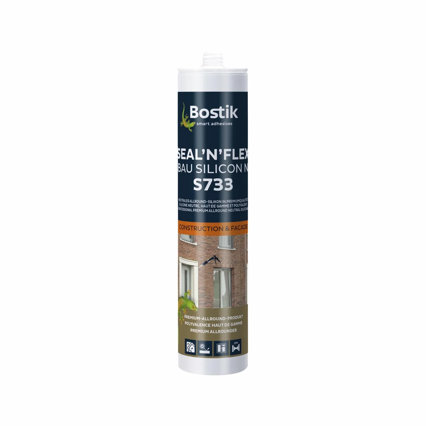 BOSTIK S733 Seal´n´Flex Bau Silicon Manhattan – neutralny uniwersalny silikon, odporny na pleśń, trwale elastyczny, nadaje się do stosowania wewnątrz i na zewnątrz, 300 ml