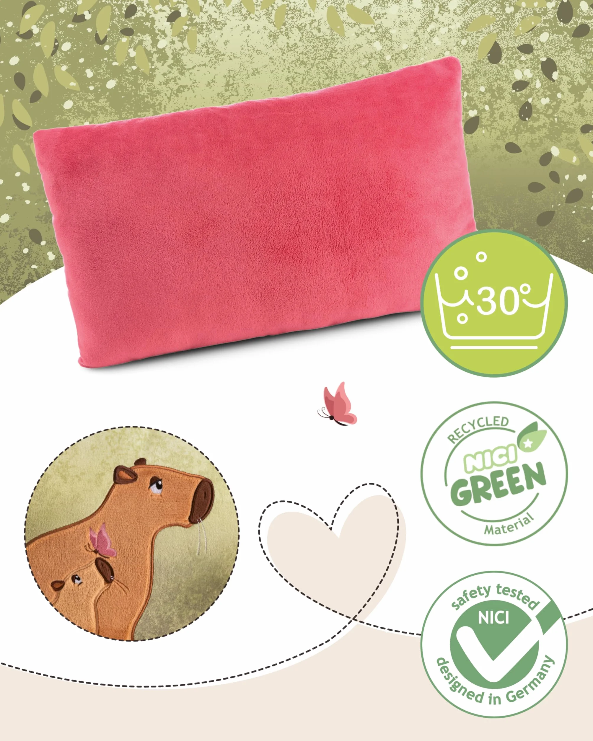 NICI poduszka przytulanka Capybara Capy-Barbara 43 x 25 cm - Puszysta poduszka przytulanka Capybara dla dziewczynek, chłopców i niemowląt, prostokątna poduszka pluszowa - 61226