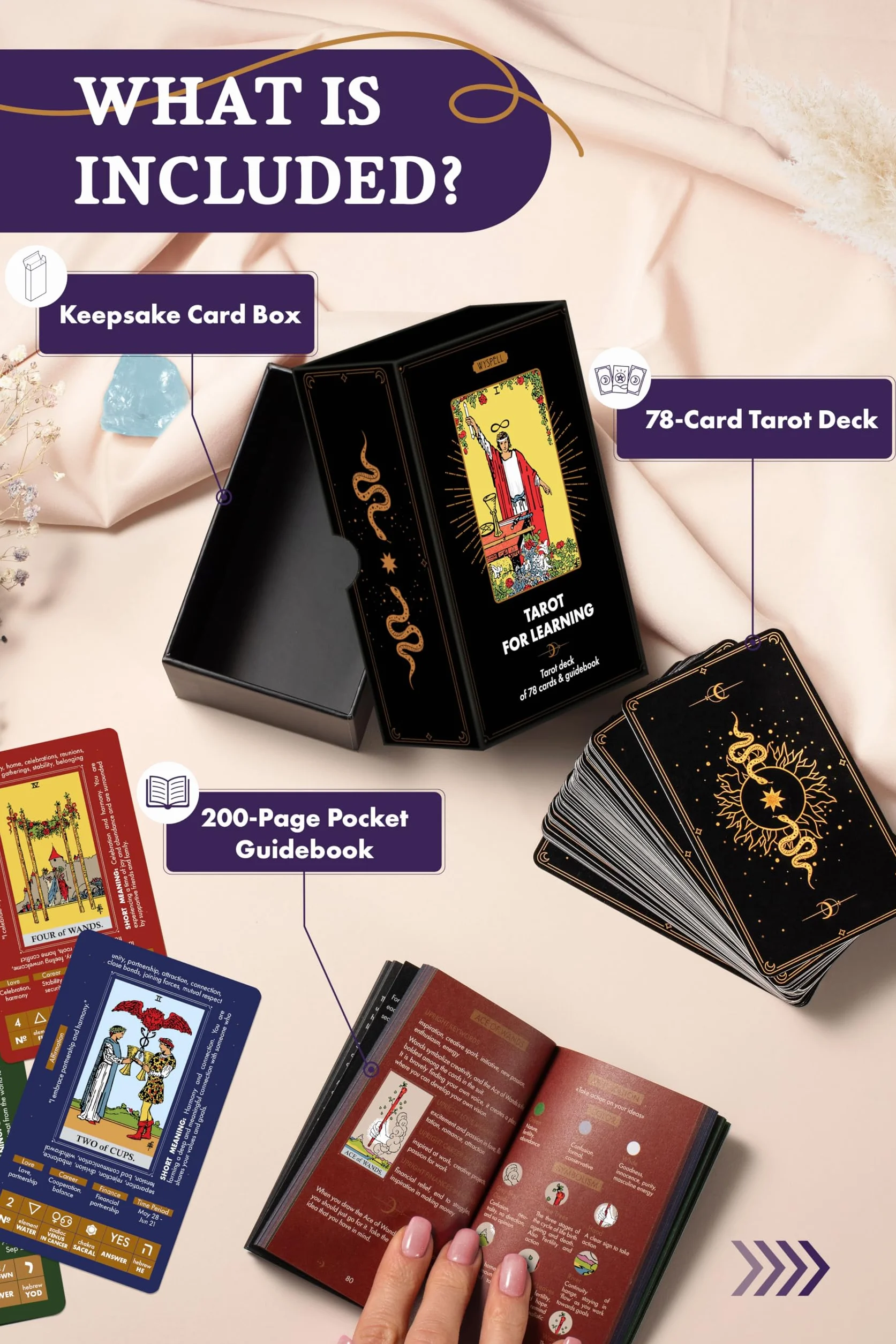 Wyspell Tarot do nauki – karty tarota ze znaczeniem dla początkujących z przewodnikiem