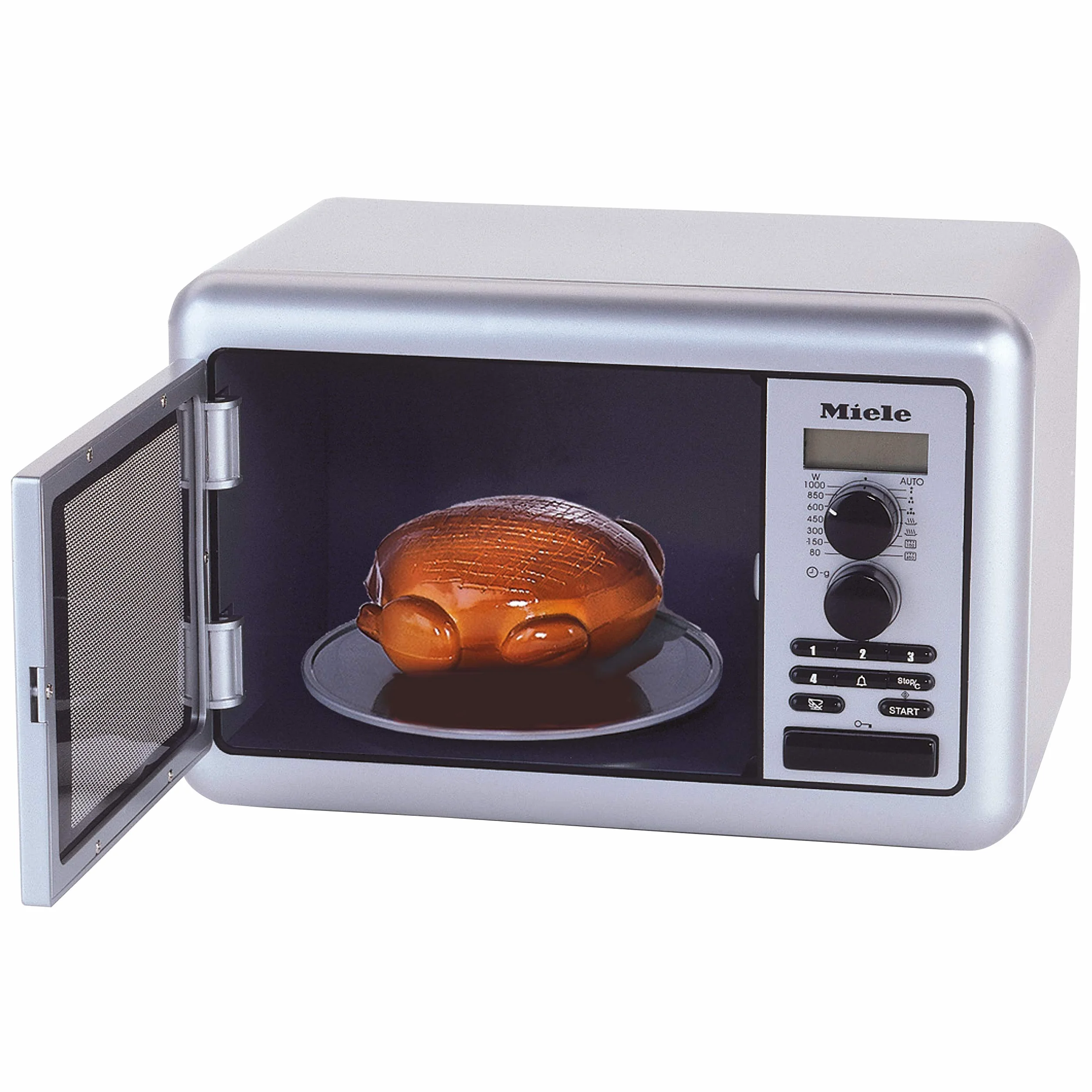 Theo Klein 9492 Miele kuchenka mikrofalowa dla dzieci | Obrotowy talerz zasilany bateriami | Timer z 3-stopniowym ustawieniem czasu i sygnałem dźwiękowym | Zabawka dla dzieci od 3 lat