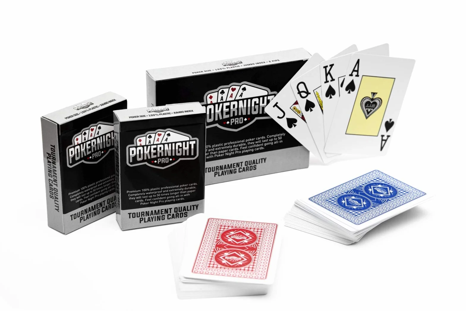 2 Talie Profesjonalnych Wodoodpornych Kart 100% Plastik TEXAS HOLDEM Poker Karty do Gry od Poker Night Pro (1 x Czerwone / 1 x Niebieskie) | 54 Sztuk w Talii 2 Jokery | JUMBO Index | Jakość Casino