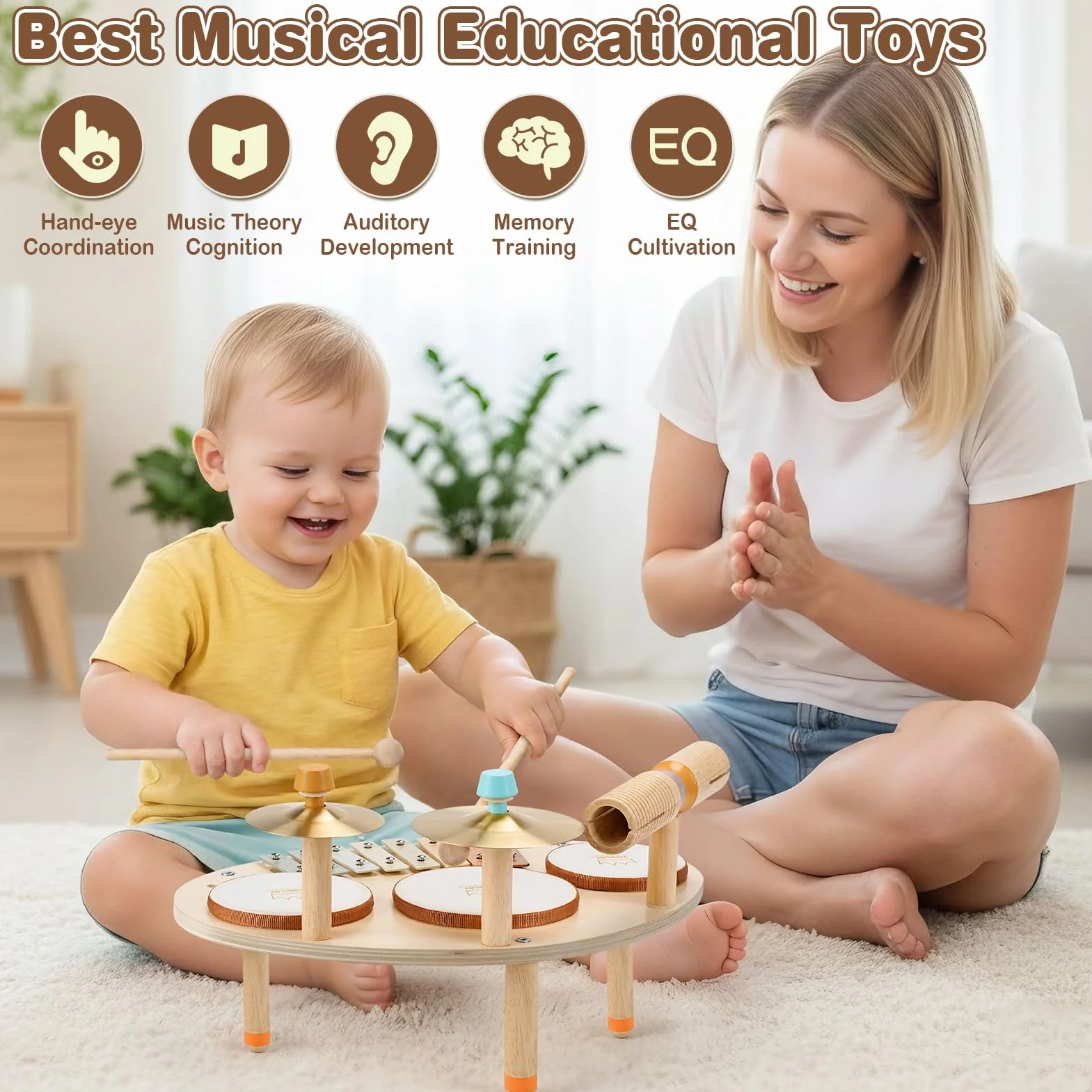 Zabawka drewniana perkusja dla dzieci, bęben ksylofony, instrumenty muzyczne, zabawka dla dzieci od 3, 4, 5 lat, dla chłopców i dziewczynek, zabawka Montessori