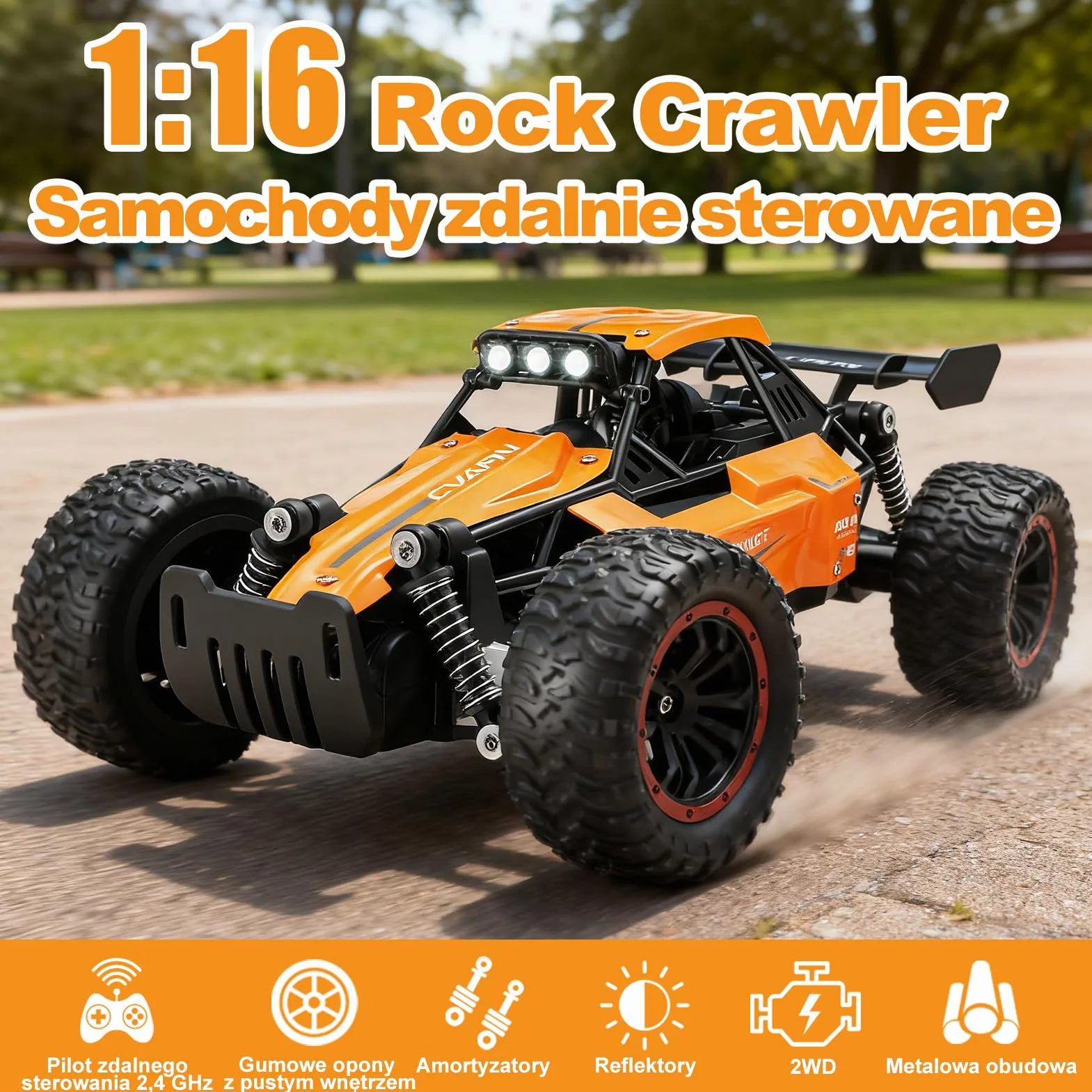 Jiakora Zdalnie sterowany samochód dla dzieci, 2,4 GHz Off-Road, samochód RC ze światłem LED, zdalnie sterowany monstertruck, samochód terenowy z 2 bateriami, samochód zabawkowy, prezent dla chłopców