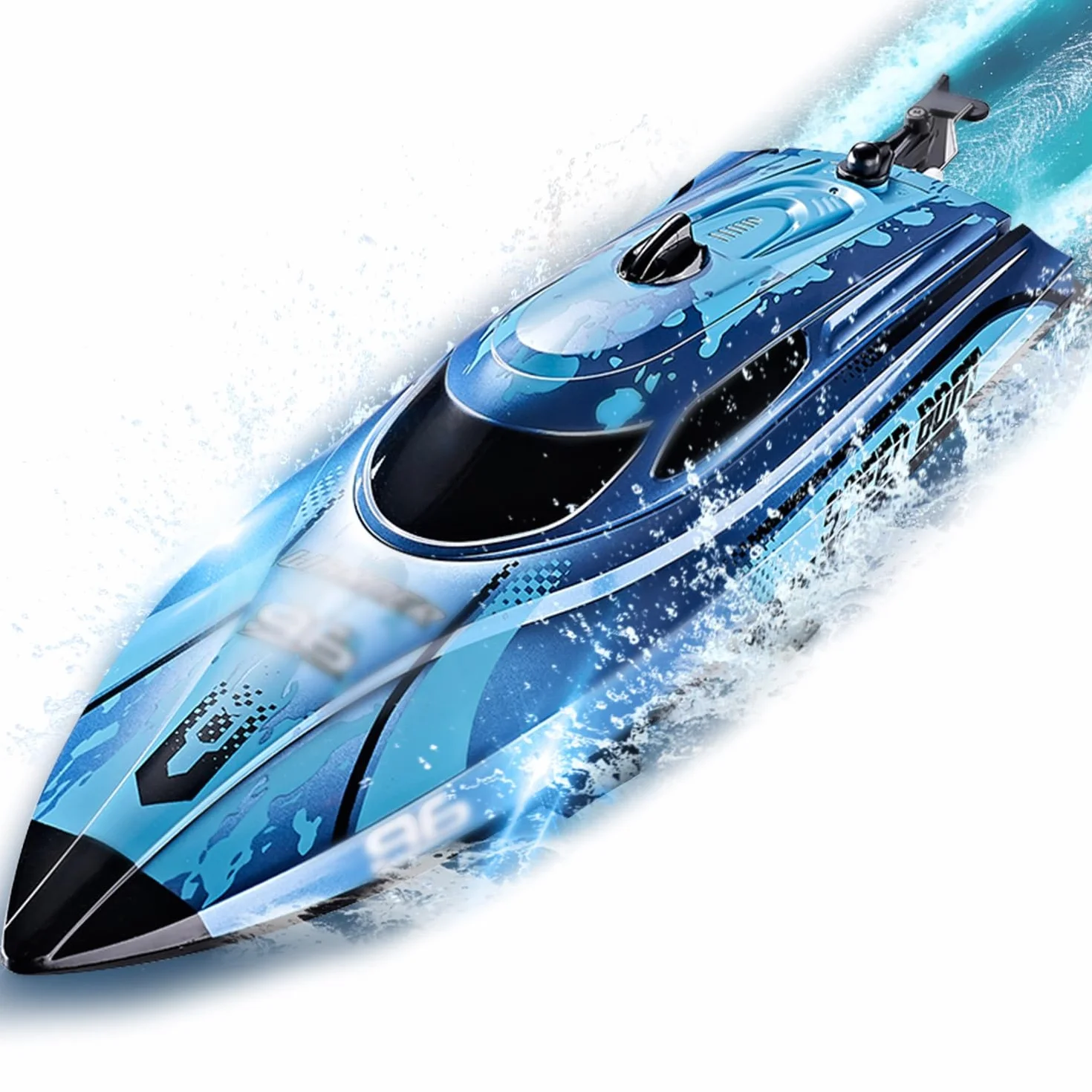 Zdalnie sterowana łódź ze światłem LED, 25 km/h, zdalnie sterowana łódź dla dzieci, 2,4 GHz Speedboot z 2 bateriami do 40 minut odtwarzania, RC Speedboot prezent dla dzieci w wieku od 6 do 8 lat
