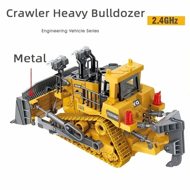 RC Bulldozer, 9-kanałowy zdalnie sterowany buldożer, zabawka 1:20, w pełni funkcjonalny pojazd RC gąsienicowy ze światłem i efektami dźwiękowymi
