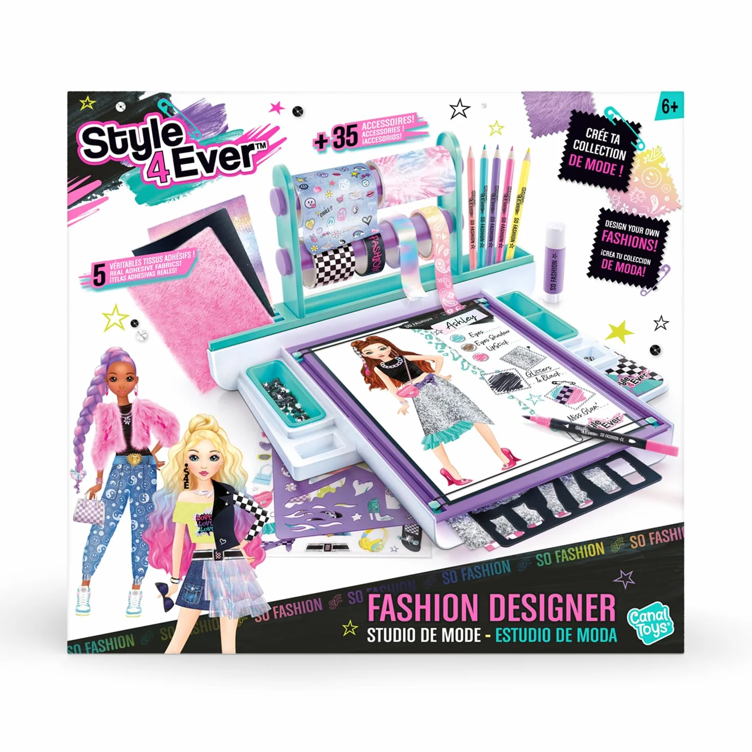 Canal Toys - Styl 4 Ever Fashion Designer Tablet Dziecko 6 lat + - Studio rysowania i kreatywnego wypoczynku z samoprzylepnymi tkaninami, szablonami, naklejkami i pisakami, aby stworzyć swoją kolekcję
