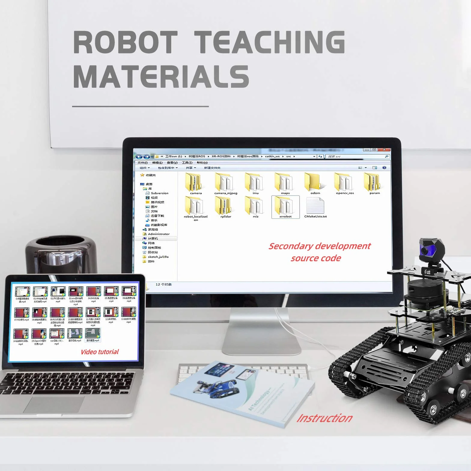 AI Raspberry Pi 4B Robot Kit z radarem ROS SLAM Smart Car Robotic Tank Buduj mapy samodzielną nawigację śledzenie rozpoznawania obiektów (czarny, Raspberry Pi 4B 4GB)