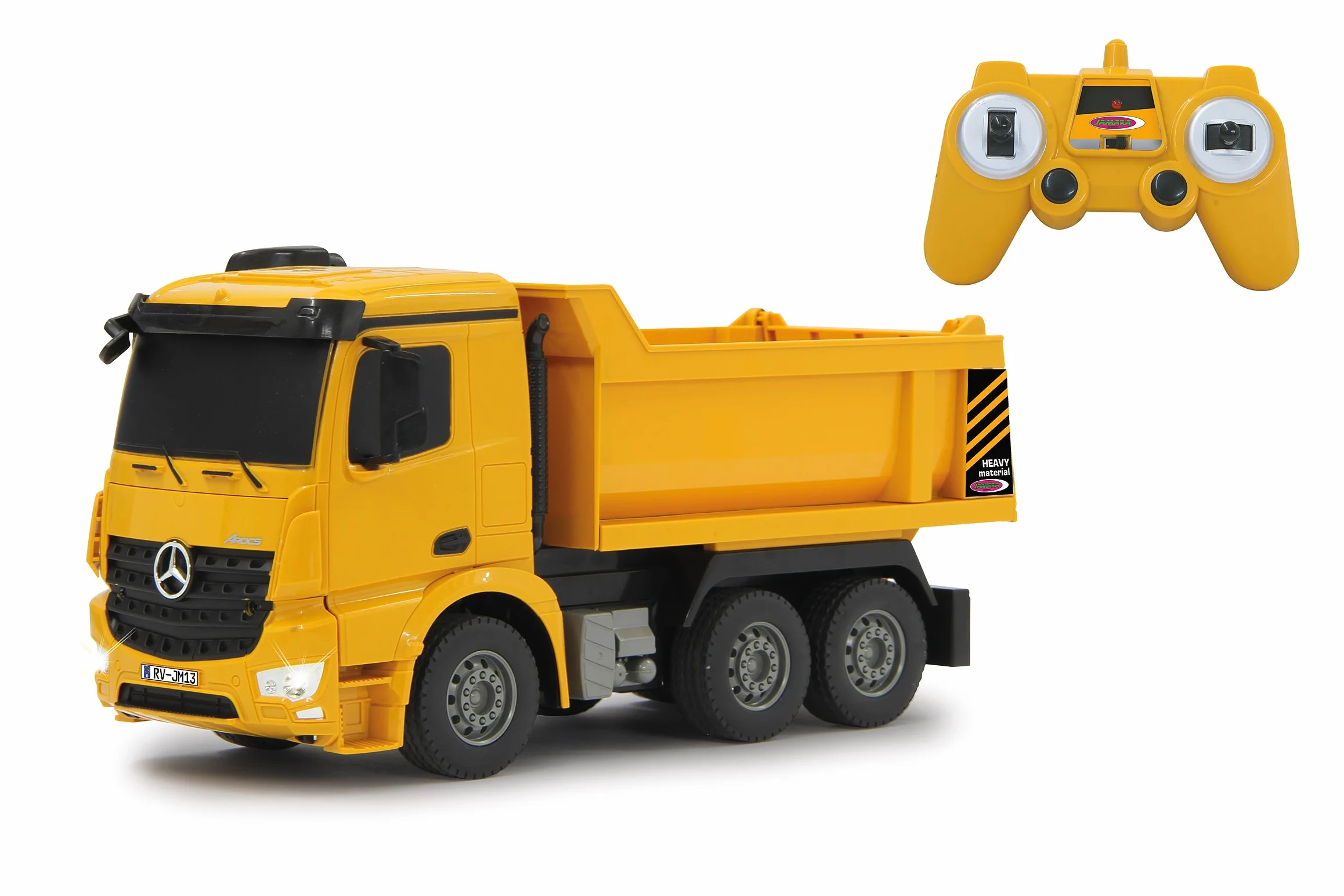 JAMARA 405108 – wywrotka Mercedes Arocs 1:26 2,4 G – wgłębienie uchylne w górę/w dół, światło z przodu, profilowane gumowe opony