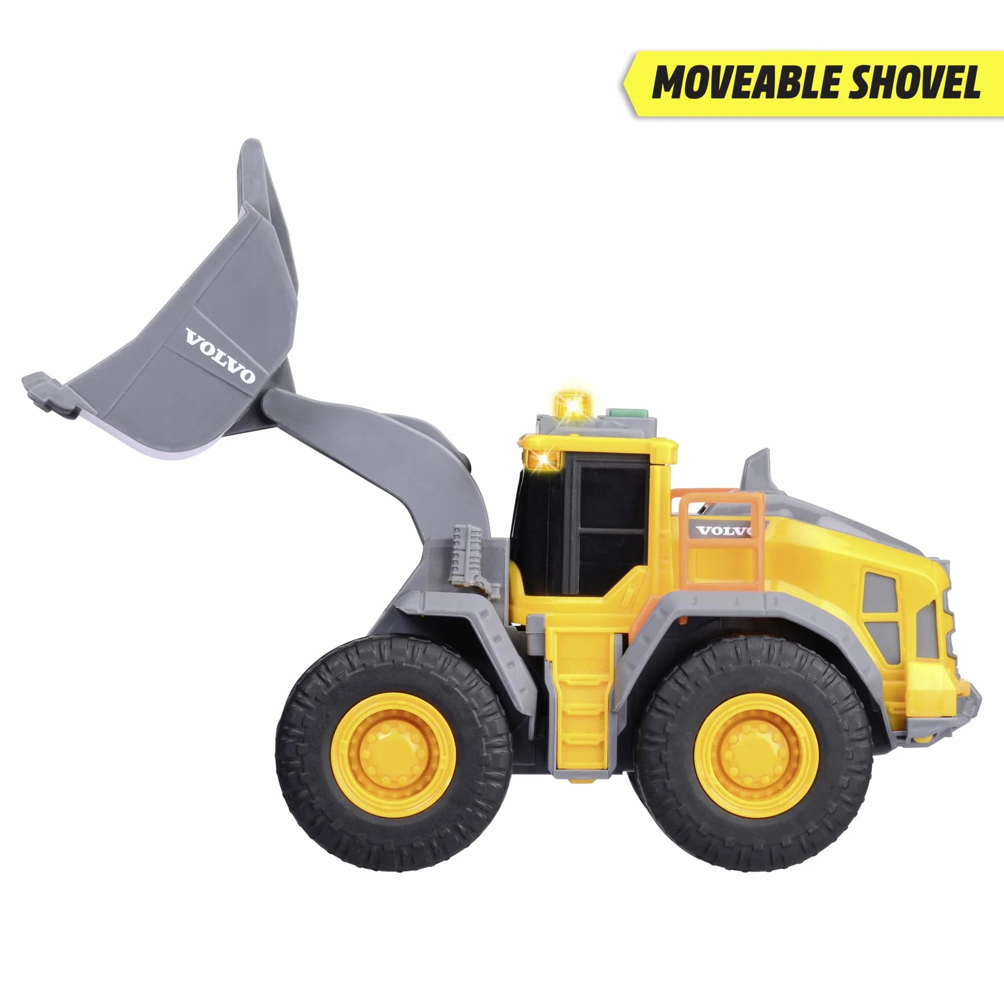 Dickie Toys 203723006 Volvo Ładowarka kołowa 23 cm z ogromną łopatą, światła i efekty dźwiękowe, zabawka na plac budowy dla chłopców i dziewcząt w wieku od 3 lat