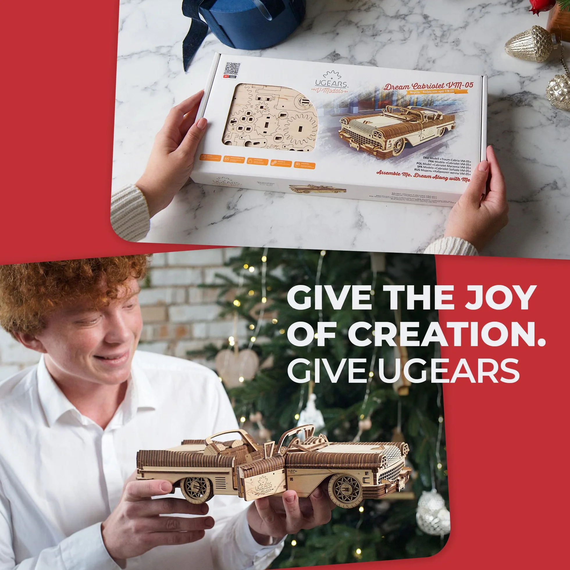 UGEARS 70073 marzenie Cabriolet samochód zestaw modelarski z drewna, beżowy